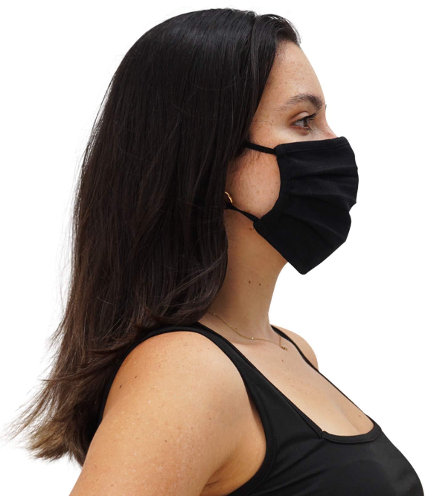 Simlu 3 Pack Simlu Unisex Reusable Pleated Fabric Face Mask with Adjustable Elastic, 2 Layer, Washable, Nose Wire Black Face Mask for Men Women and Kids