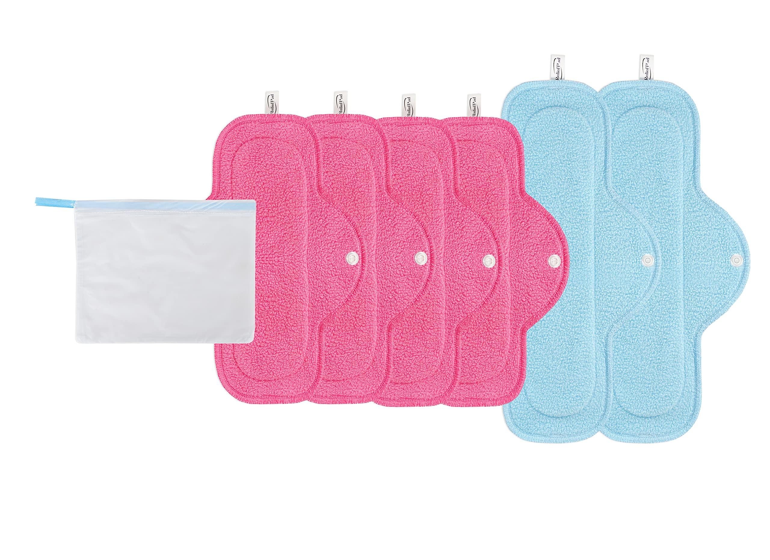 Generic ReliefPad Reusable Sanitary Pads | Pack of 6: 4 maxi pads (6-8 hours) + 2 super maxi pad (10-12 hours) + 1 leak proof pouch | Lasts up to 18 months | Antibacterial | Super soft | Eco-Friendly