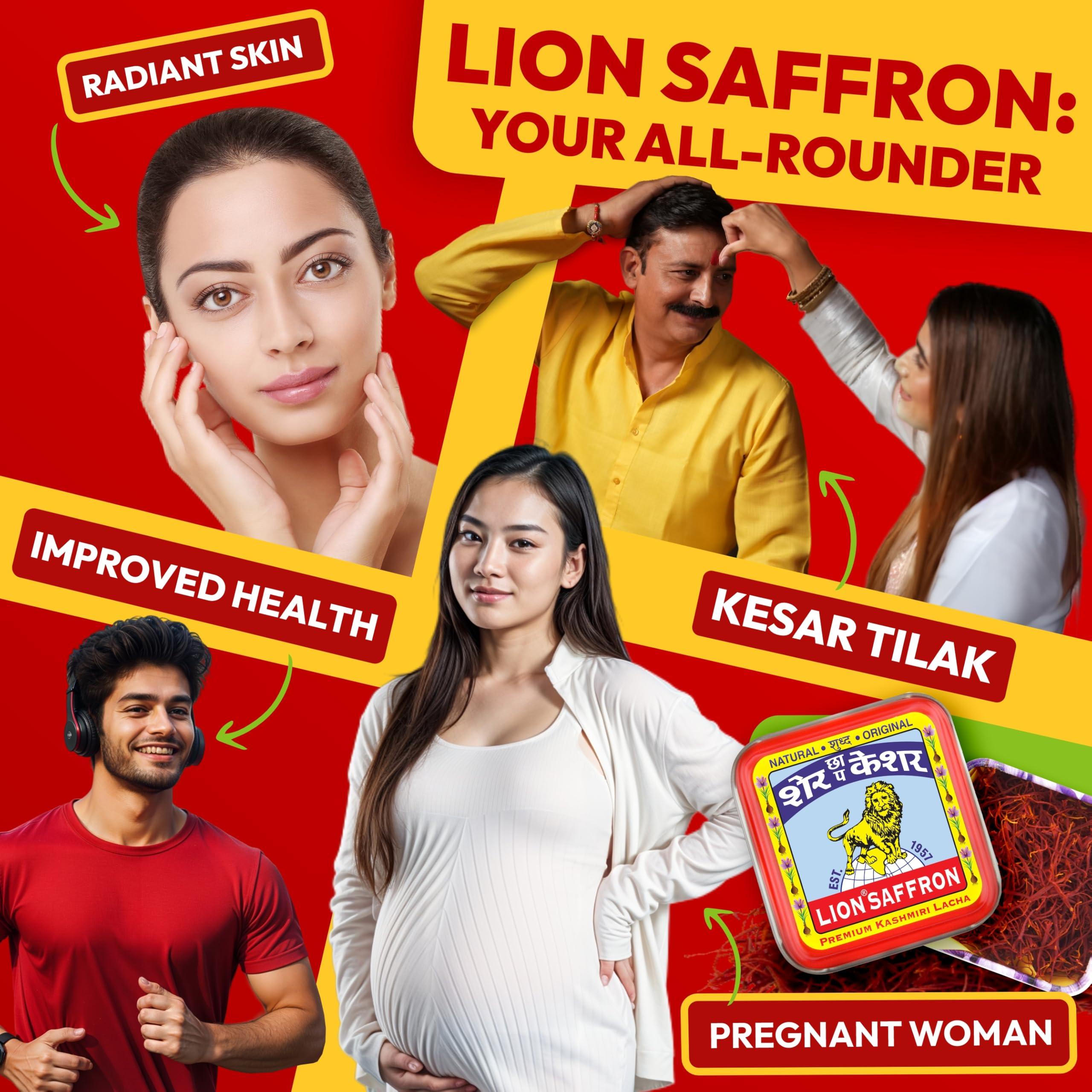 LION BRAND SAFFRON Lion Brand Saffron,2g, Original Kashmir Lacha Saffron/Kesar/Keshar (Certified Grade A) for Biryani, Beauty, Improved Health and Tilak (VALUE PACK OF 2gm (2X1gram = 2grams))