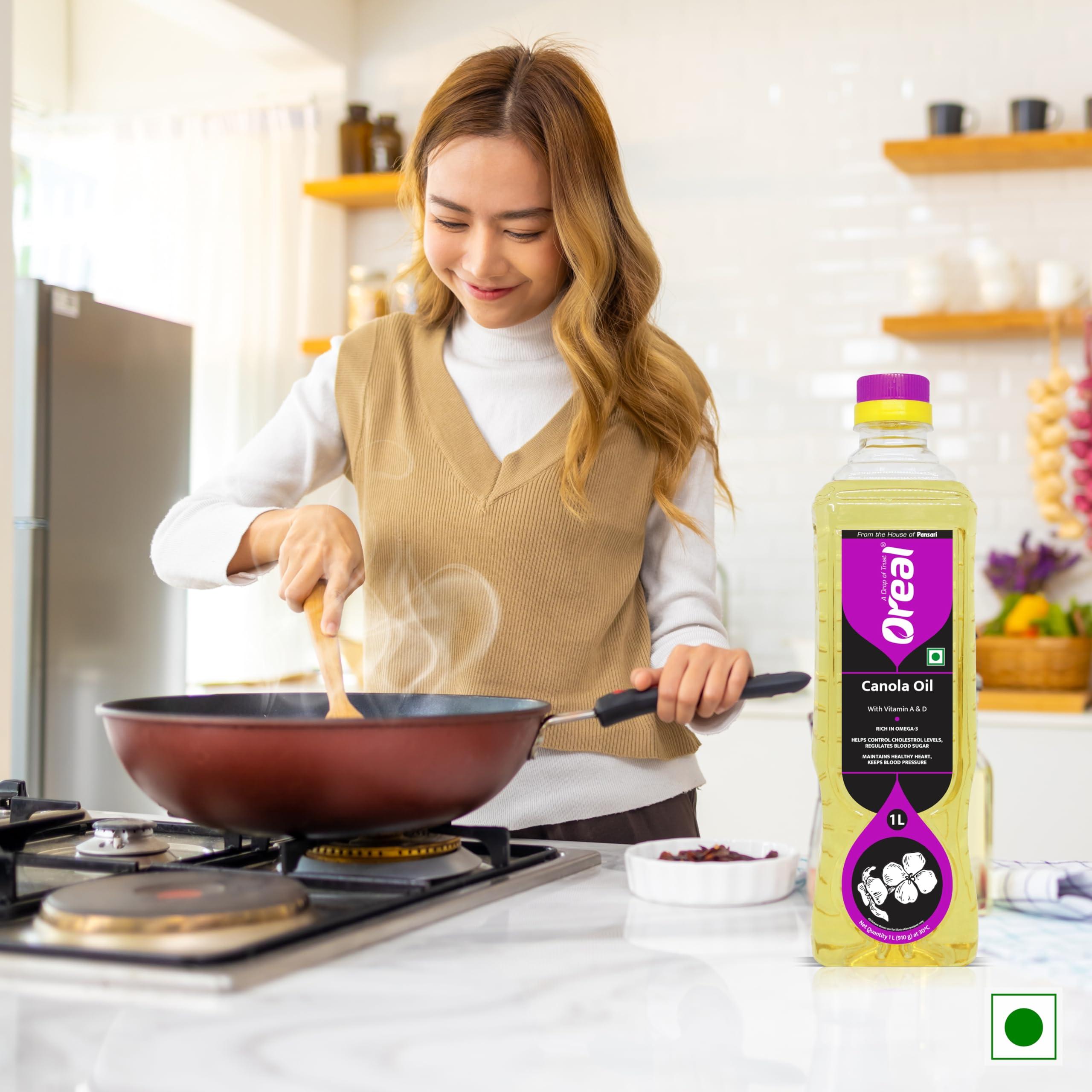 Oreal Oreal Premium Pure Canola Oil, 1 Litre for Cooking | Natural | Chemical-Free | Healthiest Cooking Oil | Rich in Omega-3 and Omega-6 | Improve in Metabolisms & Keeps Active | Preservative Free Suitable for all Ages