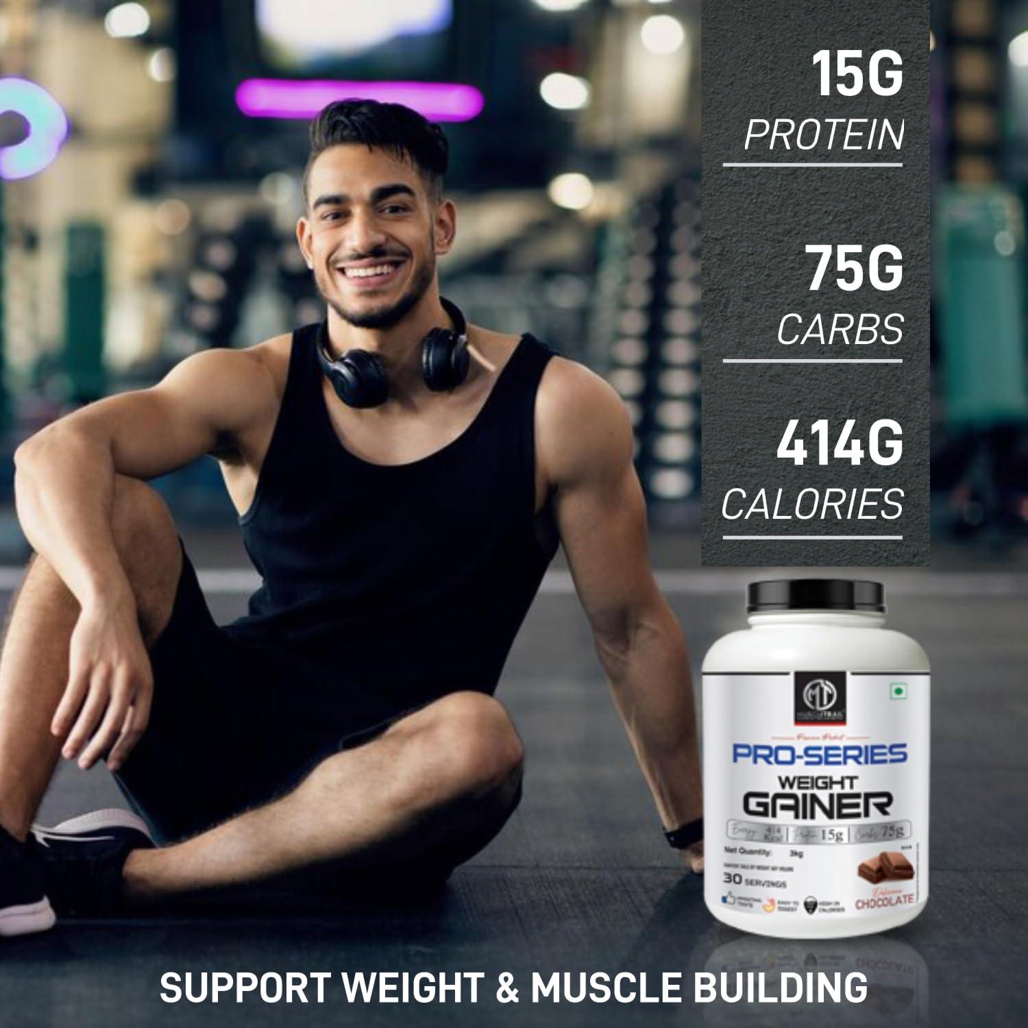 MUSCLETRAIL MuscleTrail Pro Series Weight Gainer Powder | Kaju Pista Badam (3kg) | 15g Protein, 414 Calories, 75g Carbs, High in CaloriesforWeightgain