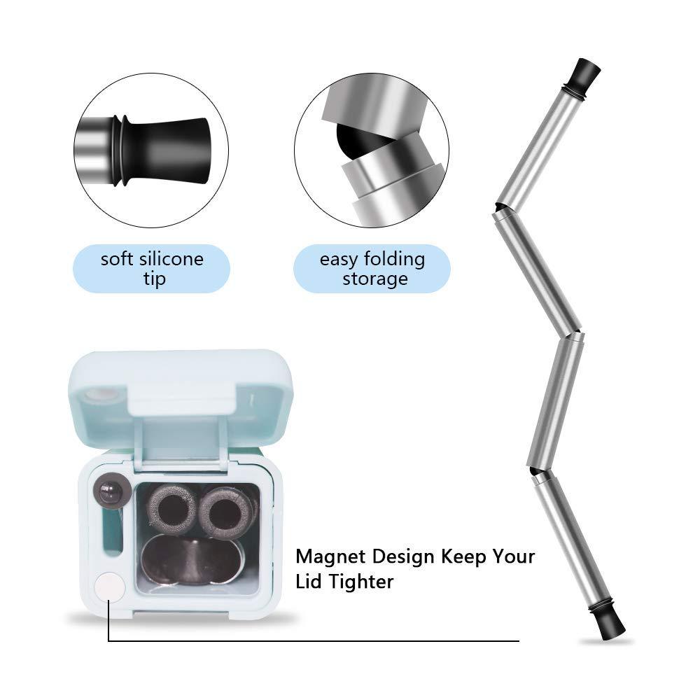 wowobjects wowobjects Foldable Metal Drinking Straws Stainless Steel Straws Food Grade Silicon Straws with Portable Case and Cleaning Brush, Eco-Friendly for Party,Outdoors, Household (Blue)