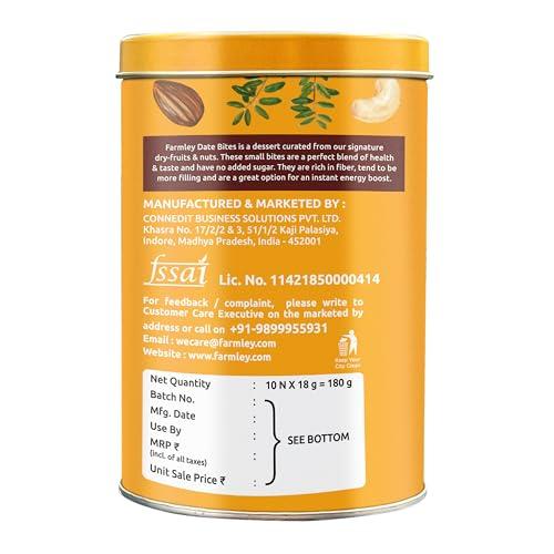 Farmley Farmley Date Bites I 360 gram I Dates Barfi Made with Dates, Pista, Cashews, Almonds, Honey and Pure Ghee I Dry Fruits Nuts, Healthy Delicious Indian Sweets, No Added Sugar, (180 g, Pack of 2)