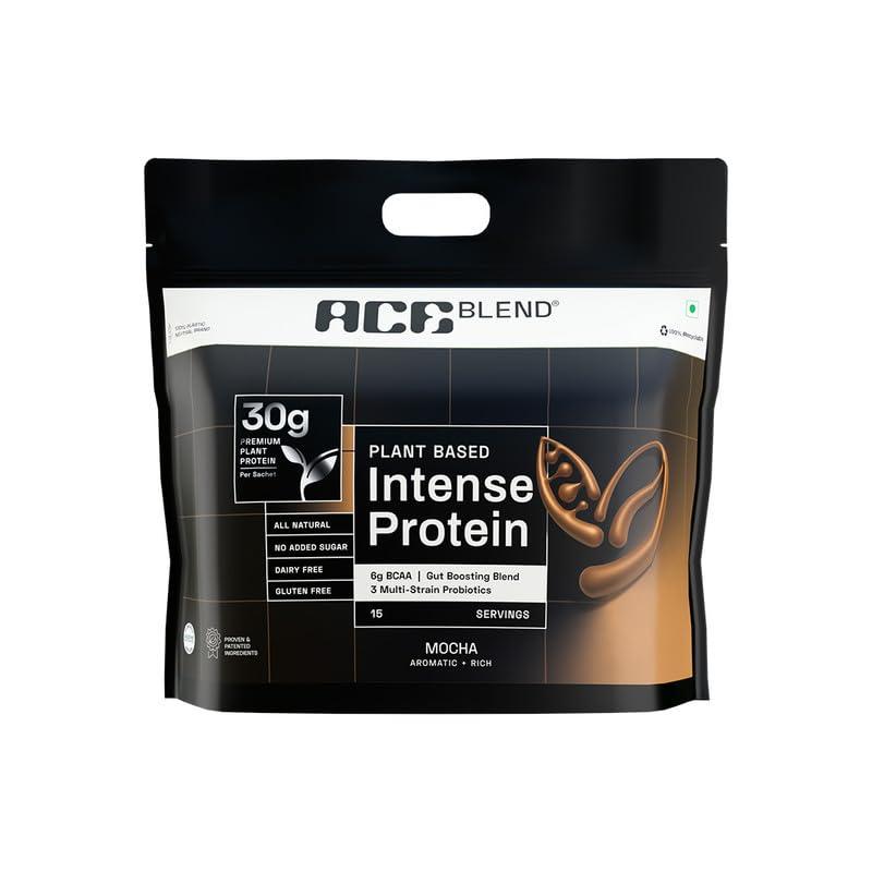 Ace Blend Ace Blend Intense 30G Plant Protein (15 Servings) | Pea & Brown Rice Isolate | 6G BCAA | Complete Amino Acid Profile | Gut Friendly | Muscle Growth & Recovery | Men & Women | Mocha Flavour