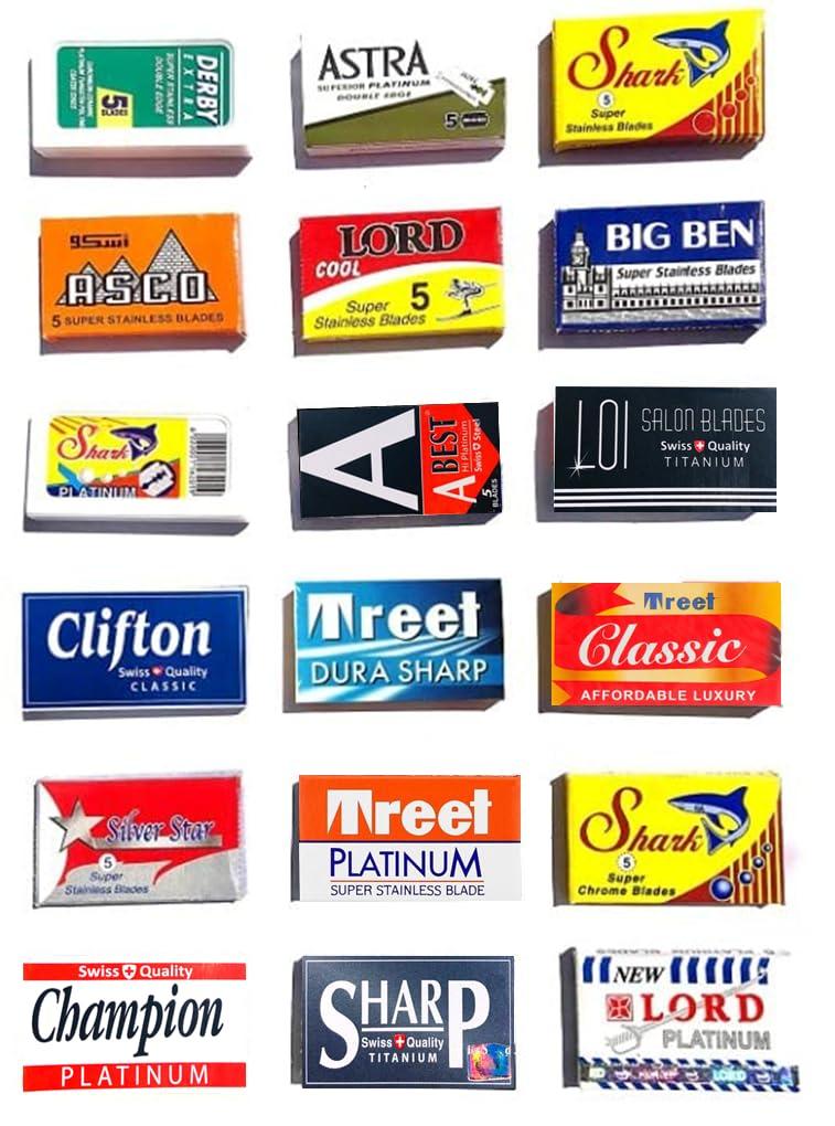 Razor Blades Club Astra-Derby-Shark-Lord-Treet-Voskhod-Rapira 100 Quality Double Edge Razor Blades Sampler (18 different brands)