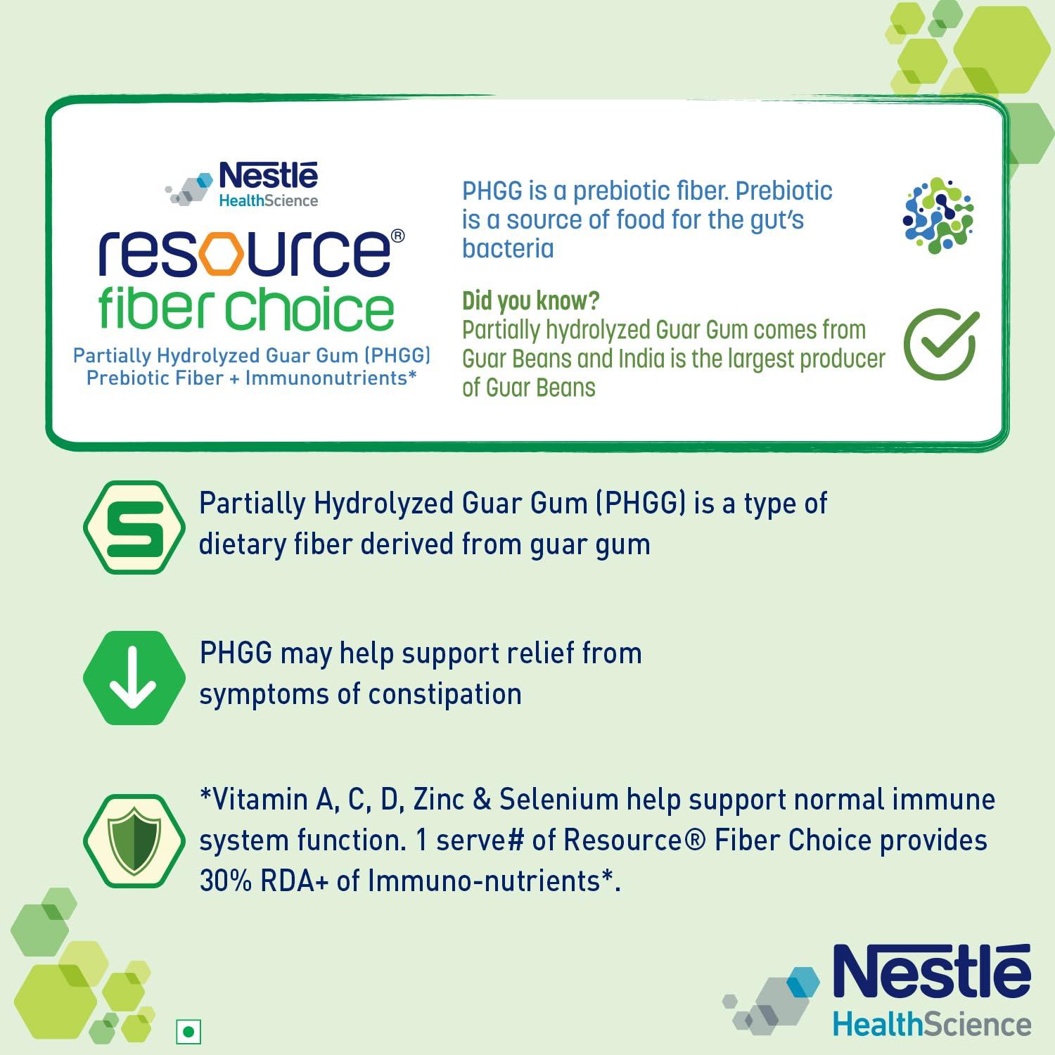 Resource Nestle Resource Fiber Choice, Partially Hydrolyzed Guar Gum (PHGG), Prebiotic Fiber + Immunonutrients, For Gut Health and Constipation Relief, Contains 14 sachets, 86.8g