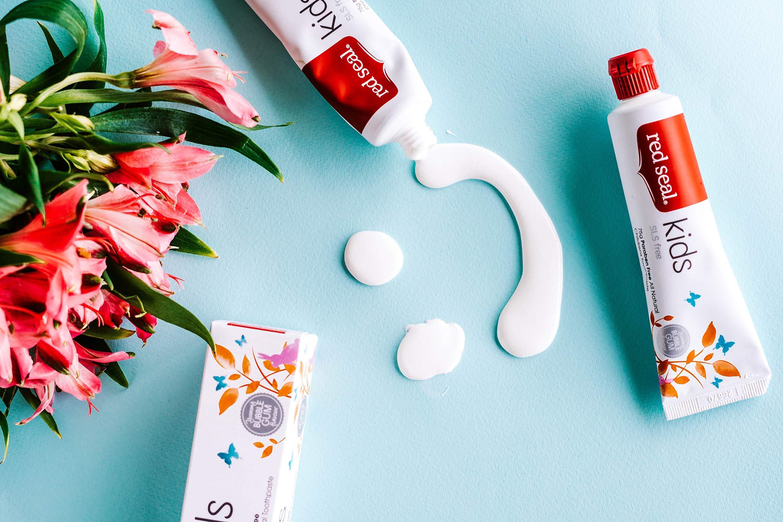 Red Seal Red Seal Toothpaste for Kids Non Fluoride & No SLS or Parabens Mild Banana Peach Bubblegum Low Mint Flavor, Safe to Swallow Cavity Low Abrasive Remineralizing Toothpaste for Children (2 Pack)