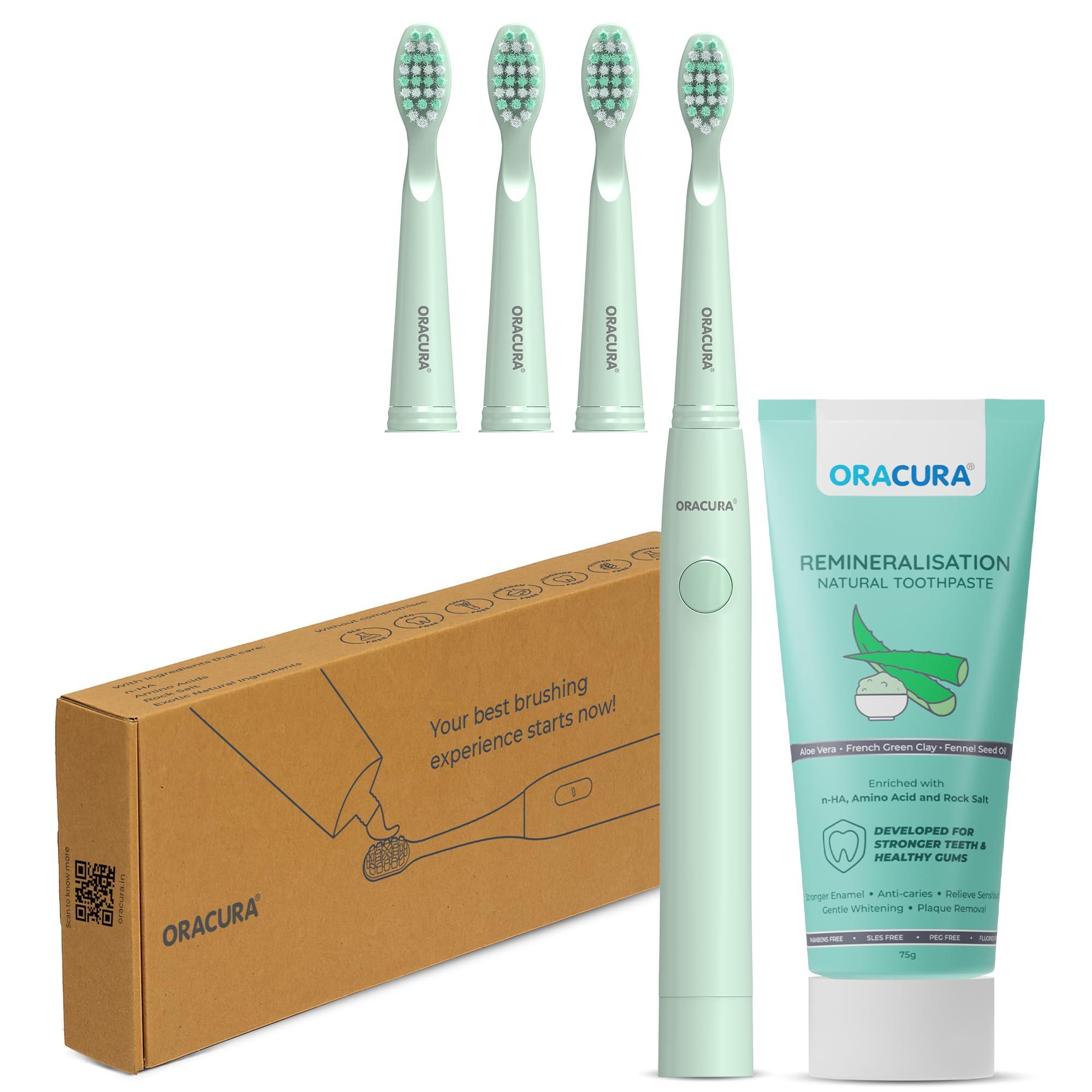 ORACURA ORACURA Adult Sonic Lite Electric Battery Operated Toothbrush Sb100 Combo|1 Year Warranty|Pack Of 1 Green & 1 Blue Colour|With 3 Modes|36,000 Strokes|With Aaa Battery Powered