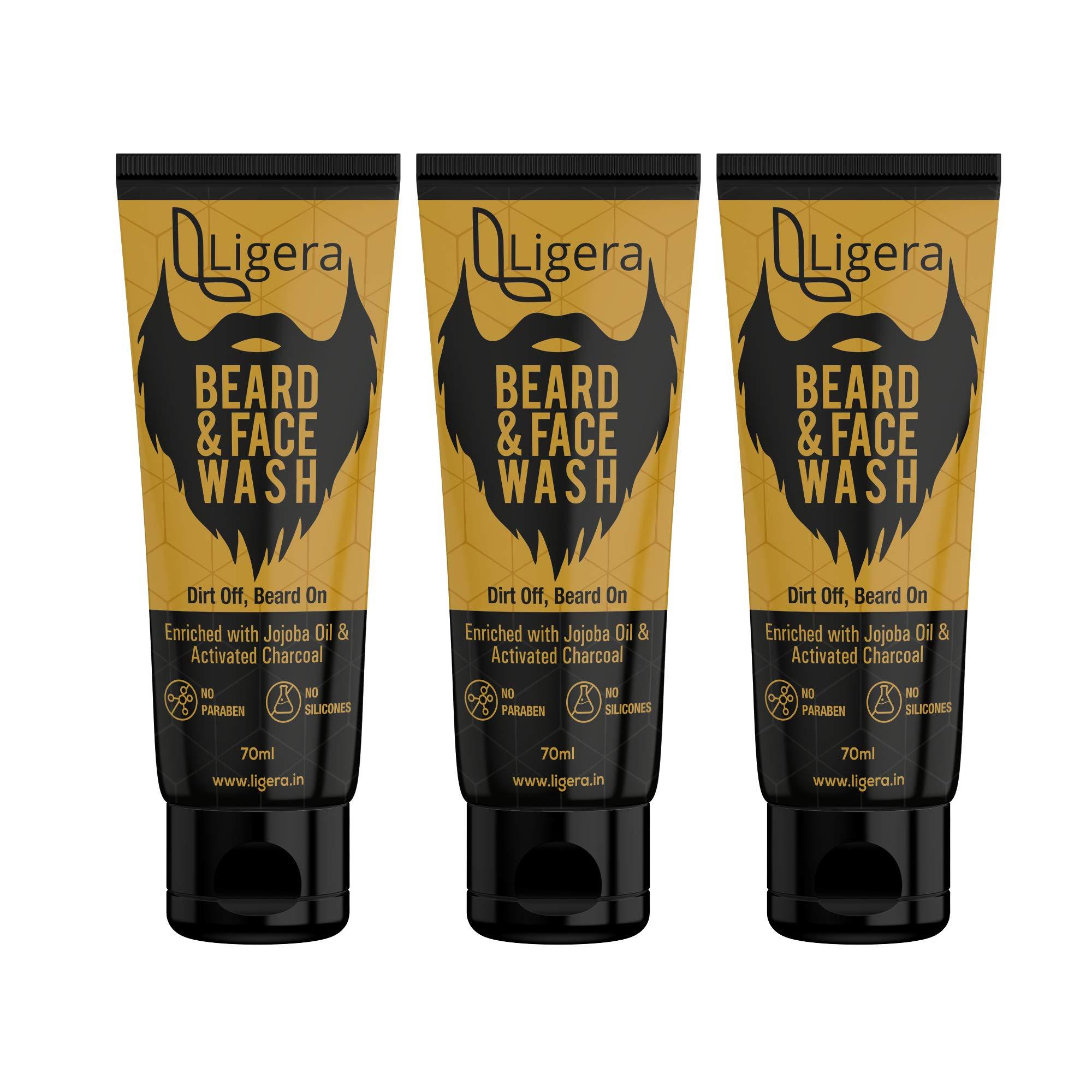 Ligera Ligera Face & Beard Wash For Men with Activated Charcoal, Jojoba & Vitamin E | Made in India (Pack Of 3)