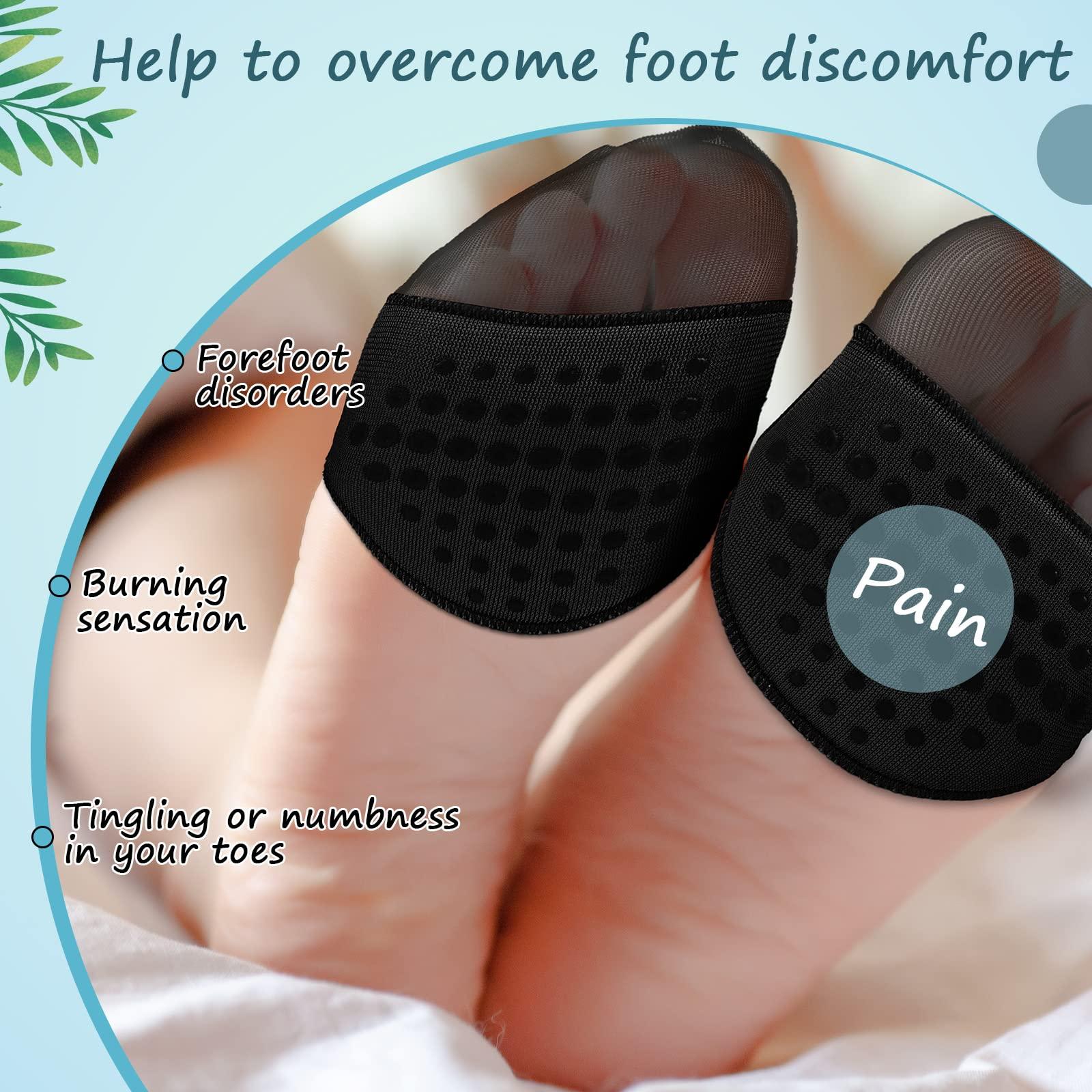 Sintege 10 Pairs Women\'s Toe Topper Socks with Padding Pads Covers Forefoot Pads Cushions Half Socks Non Skid Reusable Protectors, Black, one size