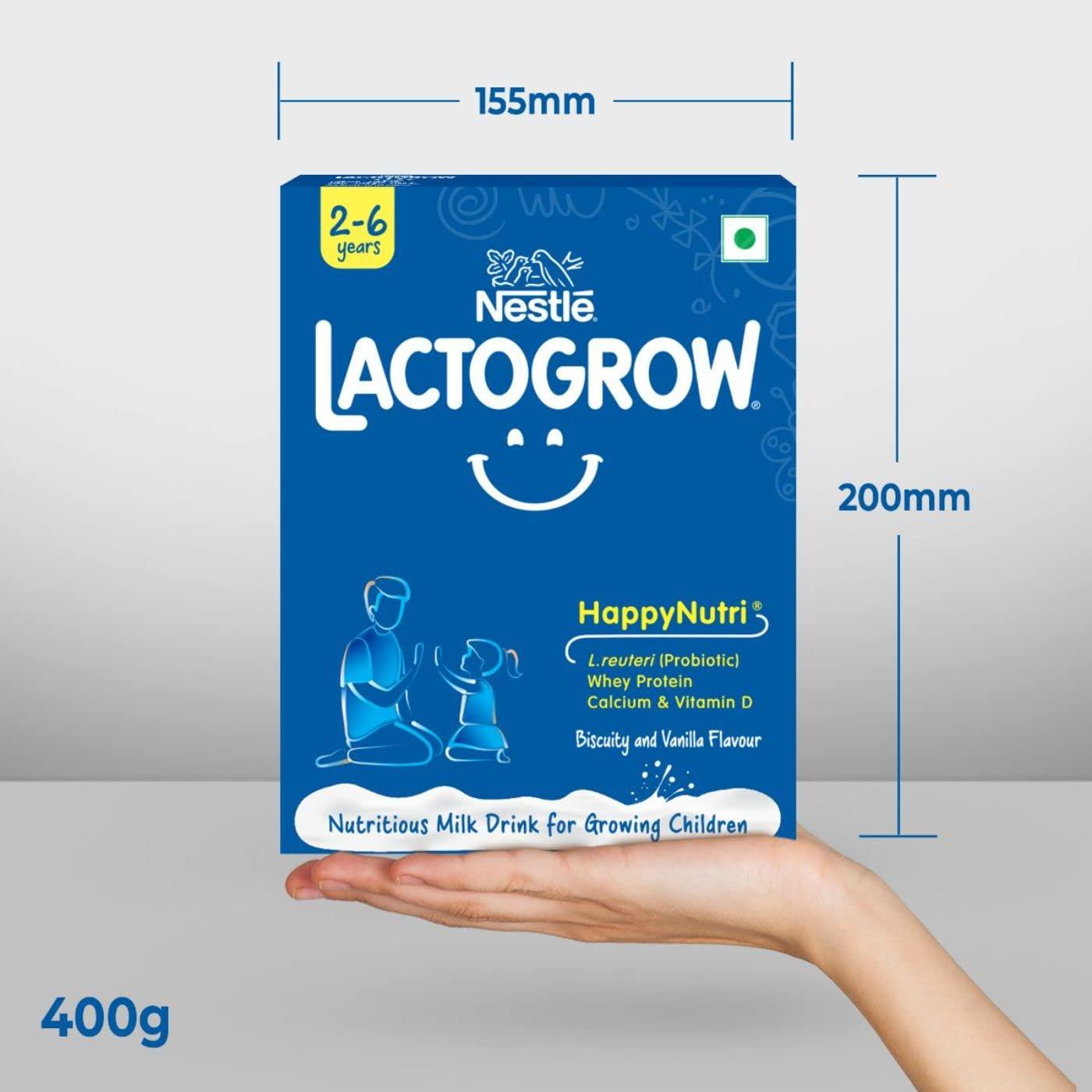 Nestle LACTOGROW Nestle LACTOGROW Nutritious Milk Drink Powder | Biscuity Vanilla Flavour (2-6 Years), (Pack Of 2), 800g, Bag-In-Box Pack