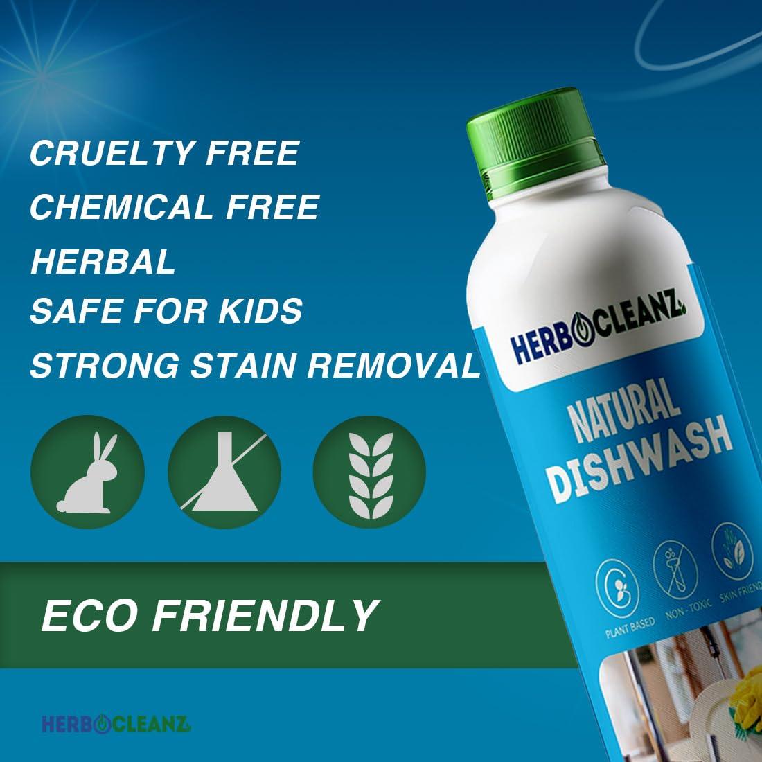 HERBOCLEANZ HerboCleanz Natural Dish wash cleaner: Plant-Based, Non-Toxic Grease Cutter  Eco-Friendly, Skin-Safe Detergent for Utensils, Ceramics & Cutlery - Pack of 1