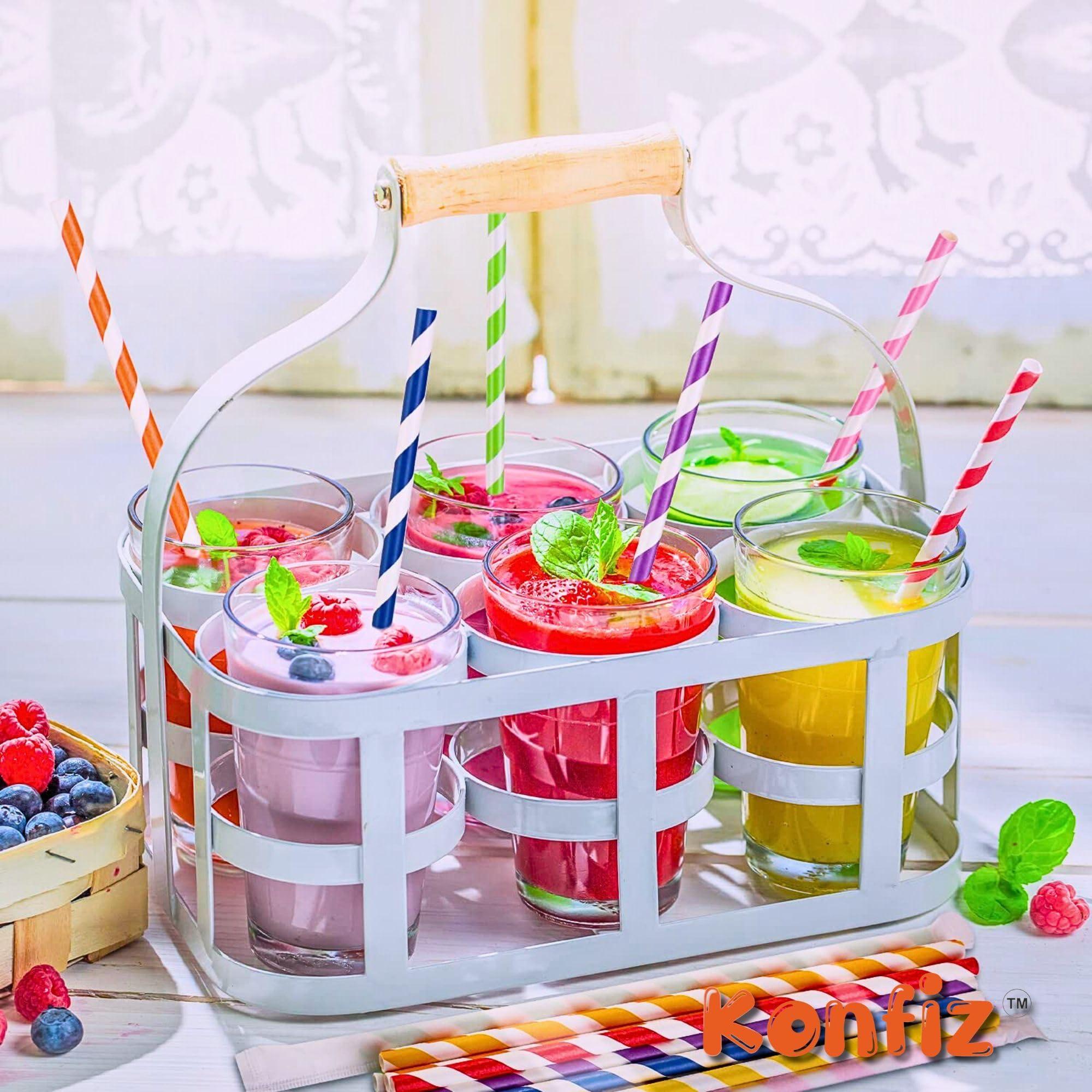 KONFIZ KONFIZ Paper Pipe Straws for Drinking Juice (Pack of 100pcs, 12mm Regular Paper Straws & 7.75in Long) - Eco-Friendly, Biodegradable, Sustainable & Disposable Straws for Your Daily Drinking Needs