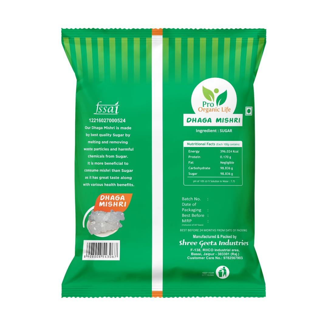 PRO ORGANIC LIFE Pro Organic Life Dhaga Mishri - 2 kG - Rock Sugar - Thread Mishri | Mishri Candy | Crystal Sugar | Rock Candy Sugar