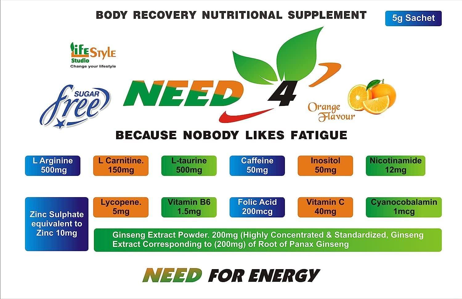 LIFE STYLE STUDIO Need 4 Energy Powder Sachet Body Recovery Nutritional Supplement (Each Sachet 5 Grams) (10 Sachet)