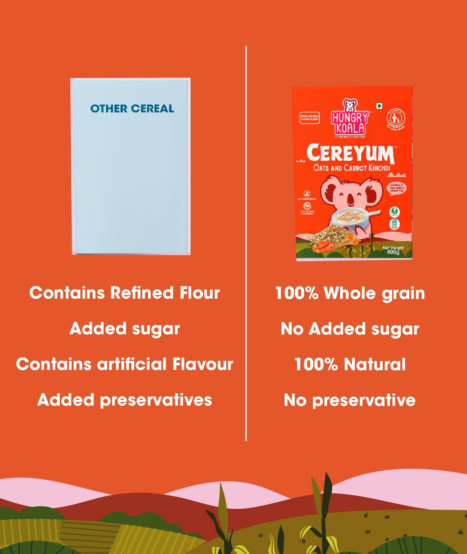 HUNGRY KOALA HUNGRY KOALA Oats & Carrot Khicdi Cereal Made With Natural Ingridients For Kids To Grow Healthy No Preservative Or Additives Or Maida 400 Grams Pack