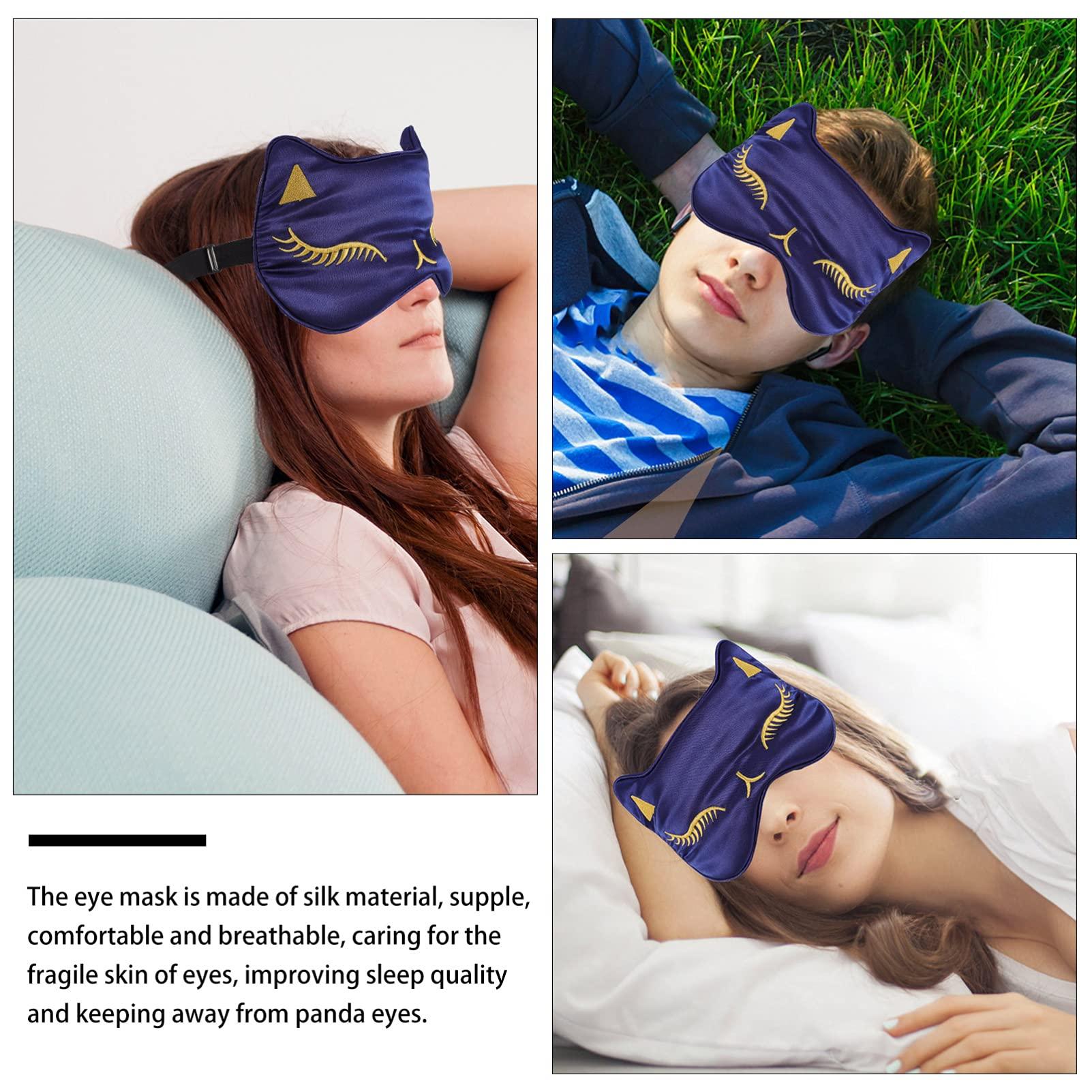 HEALLILY HEALLILY 1Pc Imitation Silk Blindfold Sleeping Shading Eye Blindfold Cartoon Cat Eye Blindfold with Adjustable Buckle for Home Office School Sleep (Navy)