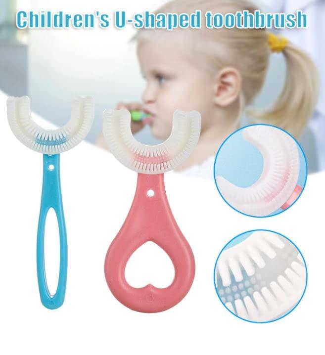 Diniva Diniva Kids U-Shaped Toothbrush, Food Grade Soft Silicone Brush Head, Oral Teeth Cleaning Full Mouth Toothbrush Design for 2-9 Year Toddlers and Children (Blue)
