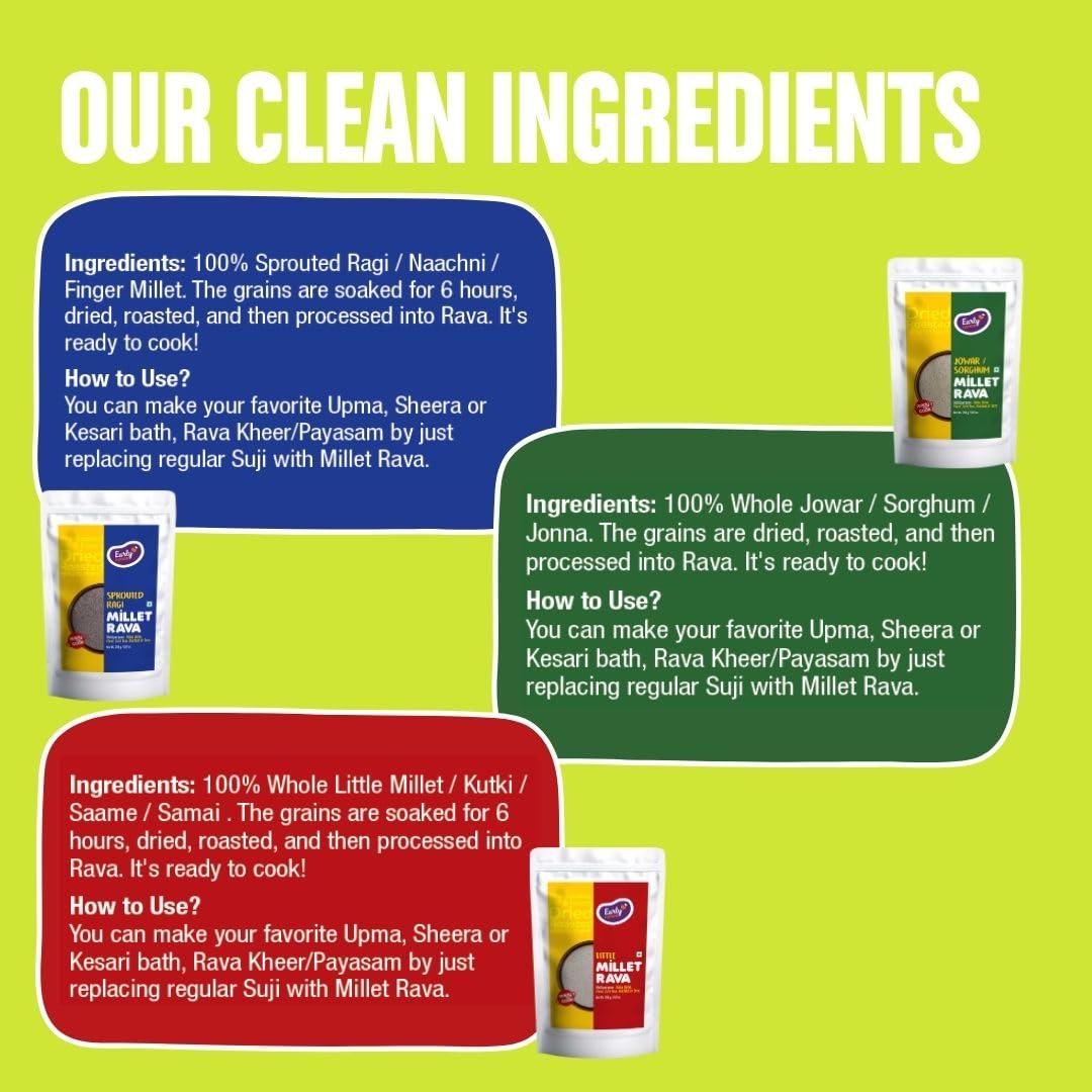 Early Foods Early Foods : Assorted Pack of 3 - Millet Rava (Sprouted Ragi, Jowar & Little Millet Rava) 250 g x 3