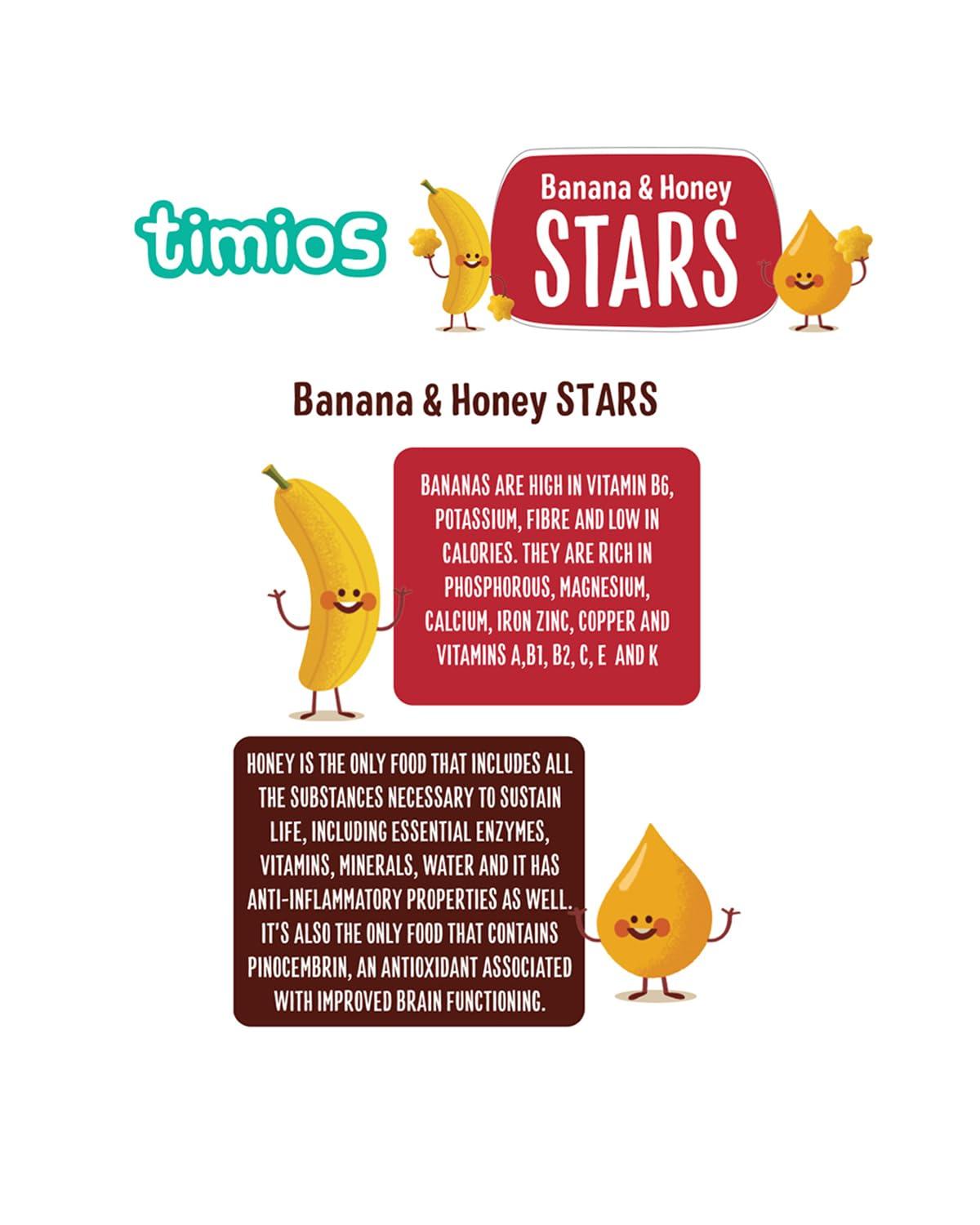 Timios Timios Banana and Honey Stars | Healthy Snacks for Kids | Natural Energy Food Product for Toddlers | Party Snack for School Children 2+ Years | Pack of 12
