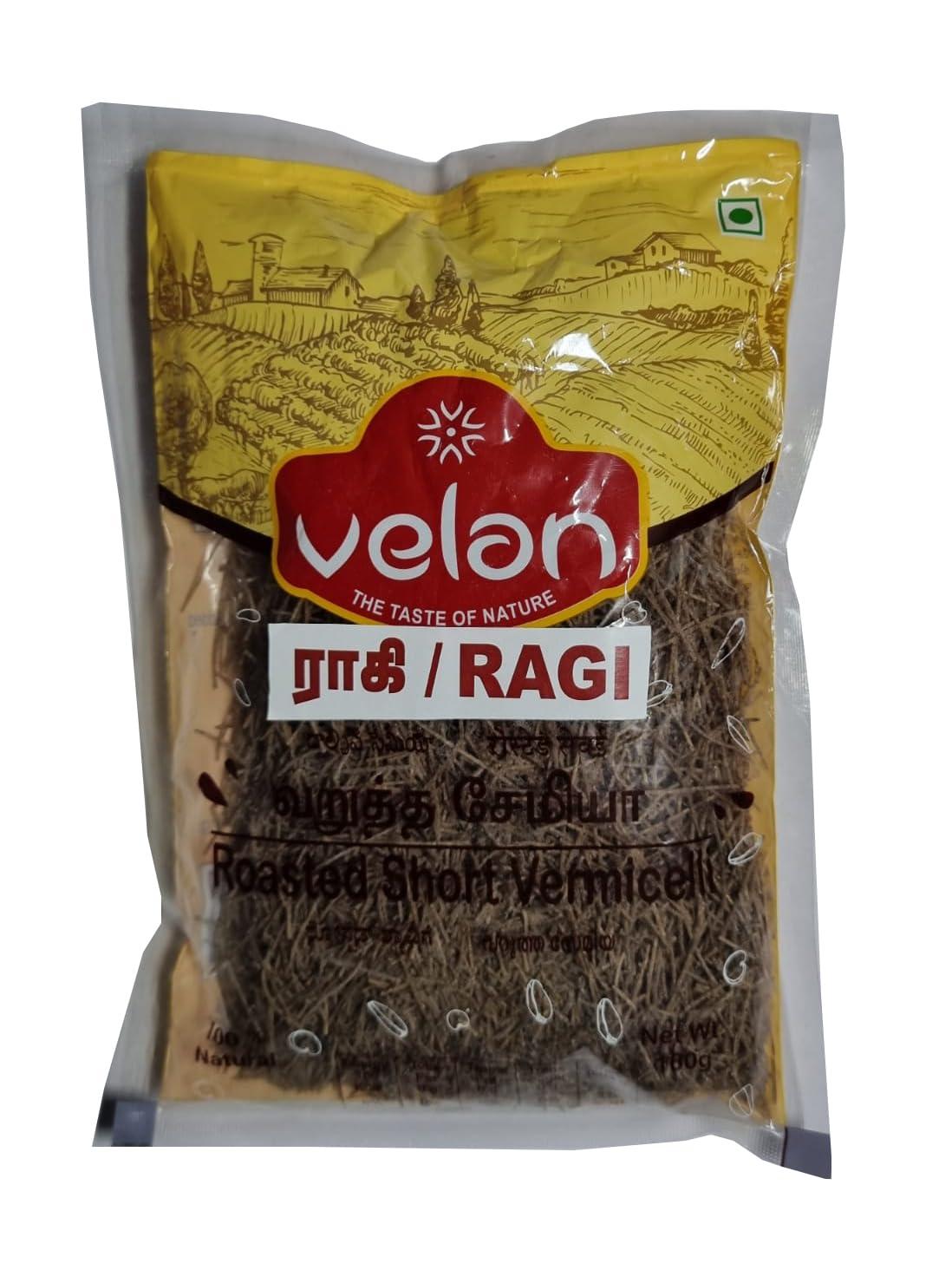 velan Velan Roasted Short Ragi Vermicelli/Kelvaragu Sevai/Nachni Sevai/Finger Millet Vermicelli Noodles for Kheer, Upma, Puttu, Each-160g x 20Packets