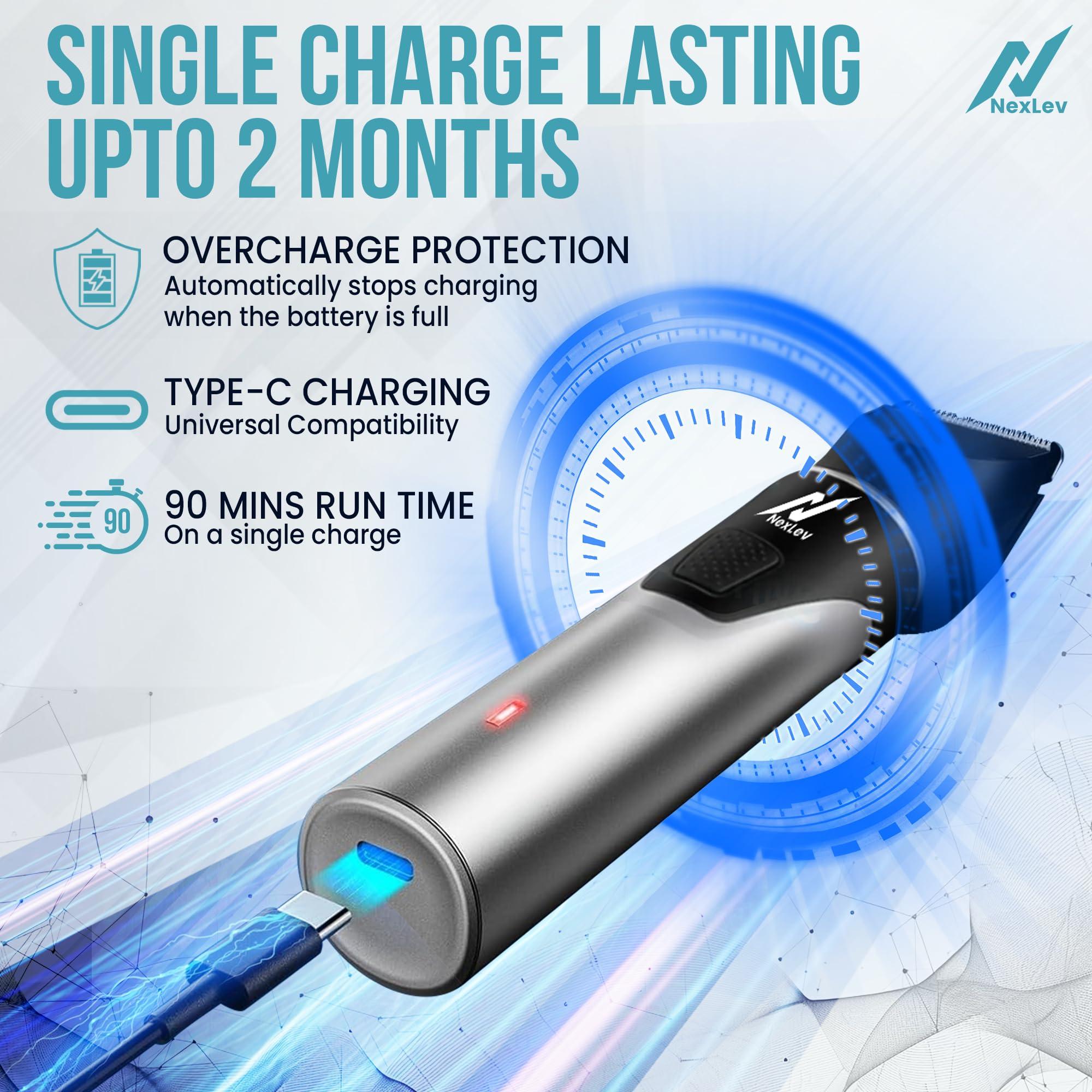 nexlev NexLev 2 in 1 Nose, Ear & Body Trimmer for Men| Ceramic Blade| 7000 RPM Copper Motor| Type C Charge| 90 Min Runtime| IPX7 Waterproof| Cordless| Overcharge Protection|TM-04