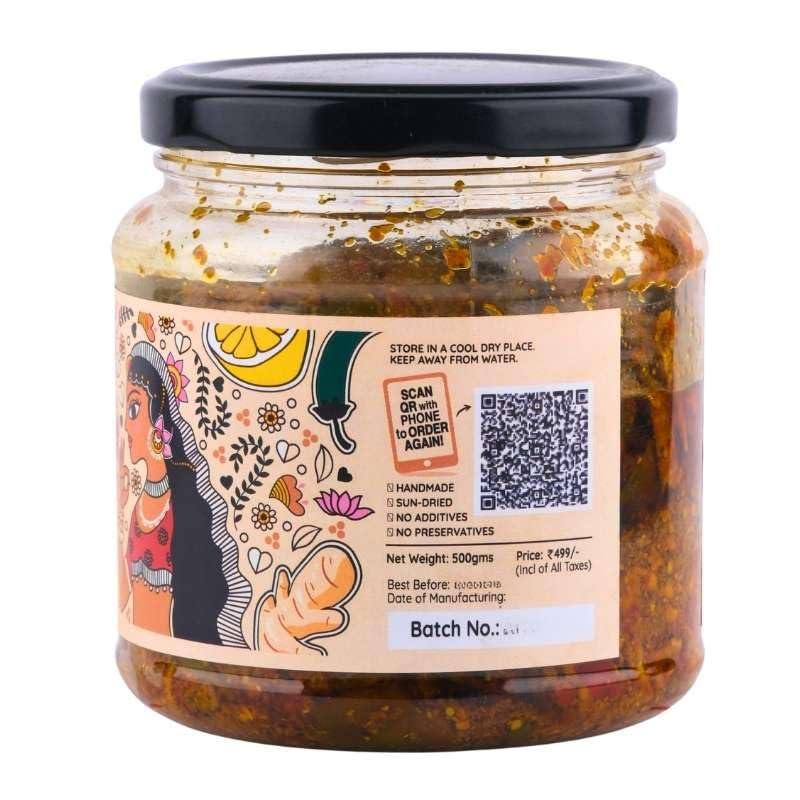 JhaJi - Taste of Mithila JhaJi - Taste of Mithila Lemon,Ginger & Green Chili Mixed Pickle|Neembu Adrak Mirch Ka Khatta Achar|Tangy,Sour|No Vinegar|Sun-Dried. No Preservatives & Colors|Bihari-Style Homemade Pickle,500G