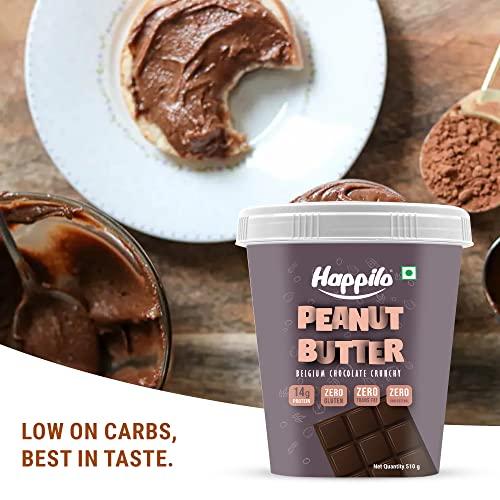 Happilo Happilo Belgium Chocolate Peanut Butter Crunchy 500g, Protein Rich, Roasted Peanuts, No Added Sugar