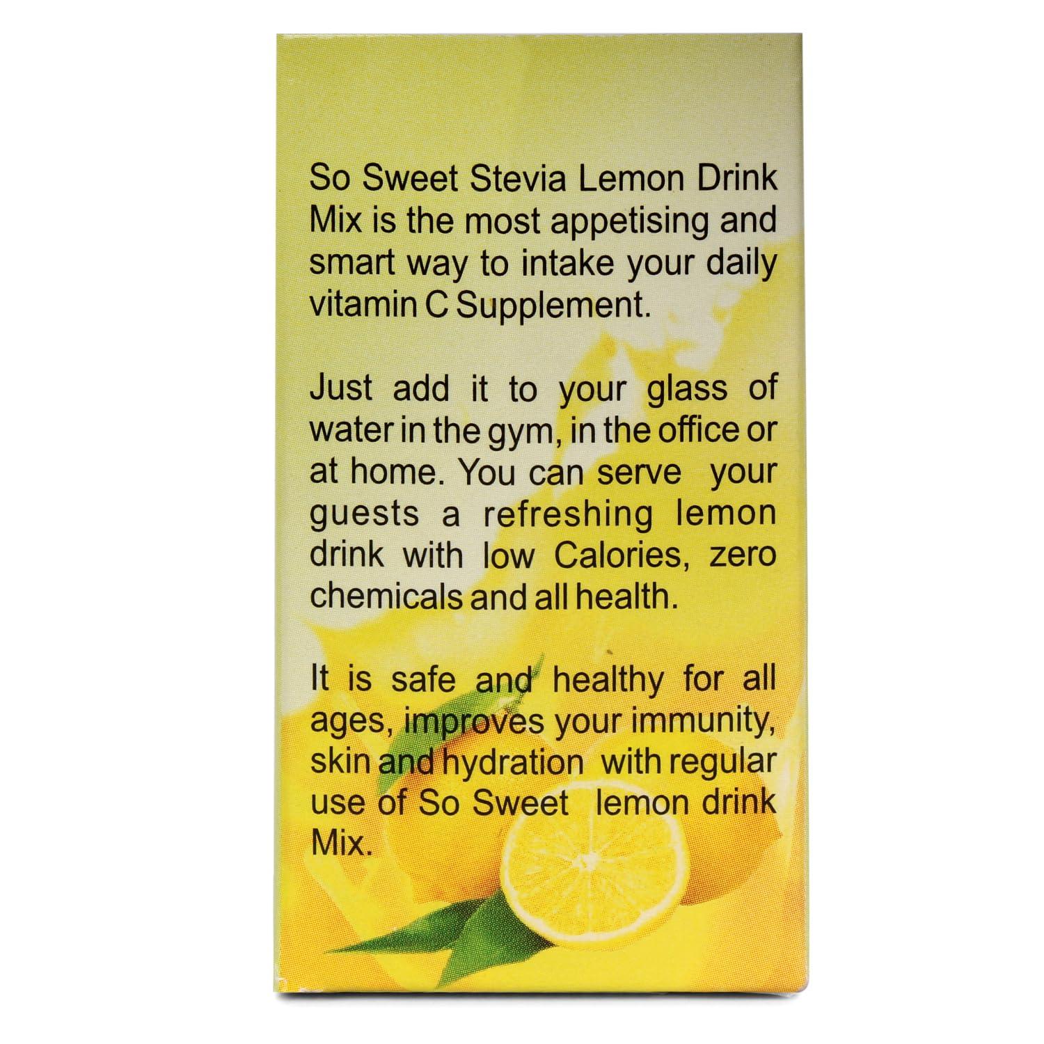 So sweet So Sweet Stevia Lemon Instant Drink Mix Sugar Free | Zero Calories| Enrich with Vitamin C | 12 Sachets