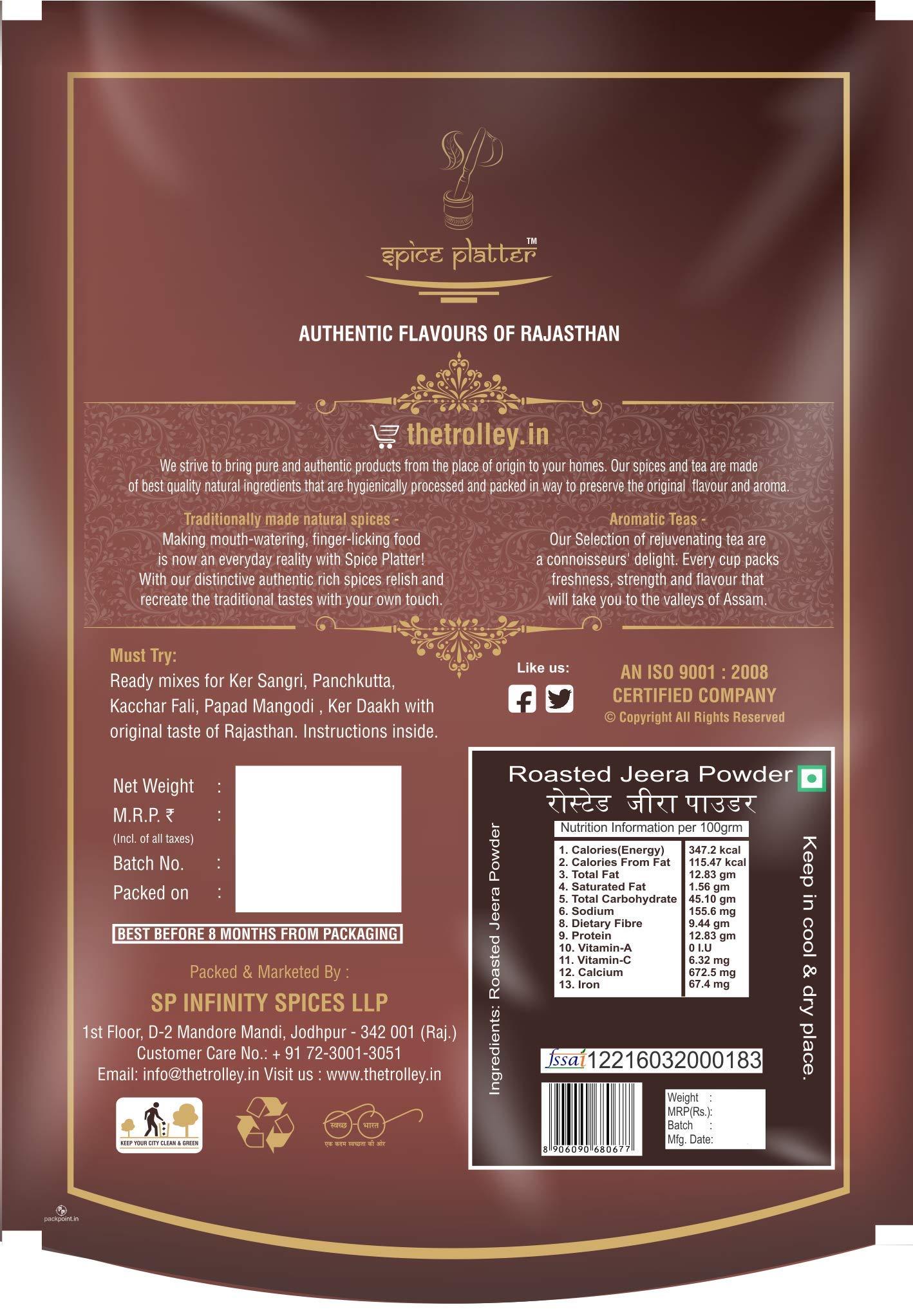 Spice Platter Spice Platter Bhuna Jeera Powder, Roasted Cumin Powder, Roasted Jeera Powder- Coarse Ground Pure Cumin Powder - 800g (400g * 2)