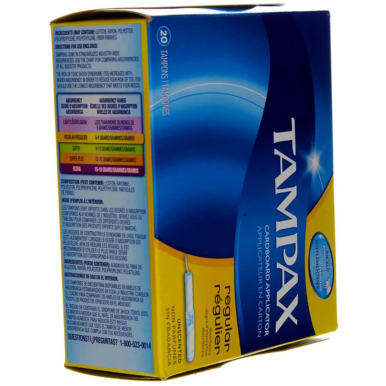 Tampax Tampax Cardboard Applicator Tampons, Regular Absorbency - 20 Count