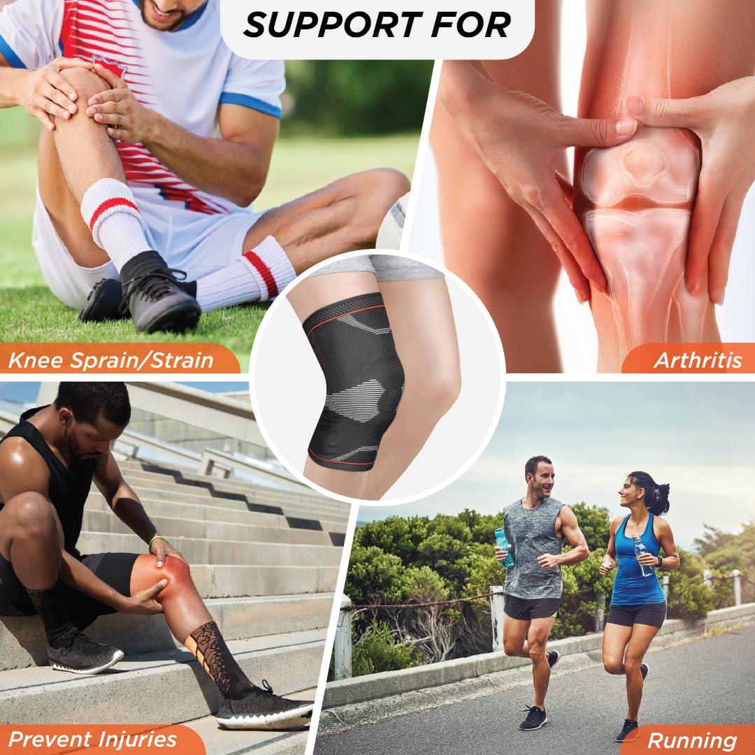 Vissco Vissco Patella & Ligament Assisted Knee Support with Silicone Pressure Pad, Pain Relief, Knee Injury Braces for Walking, Running, Gym, Workout, Weightlifting (Single) - XXL (Black)