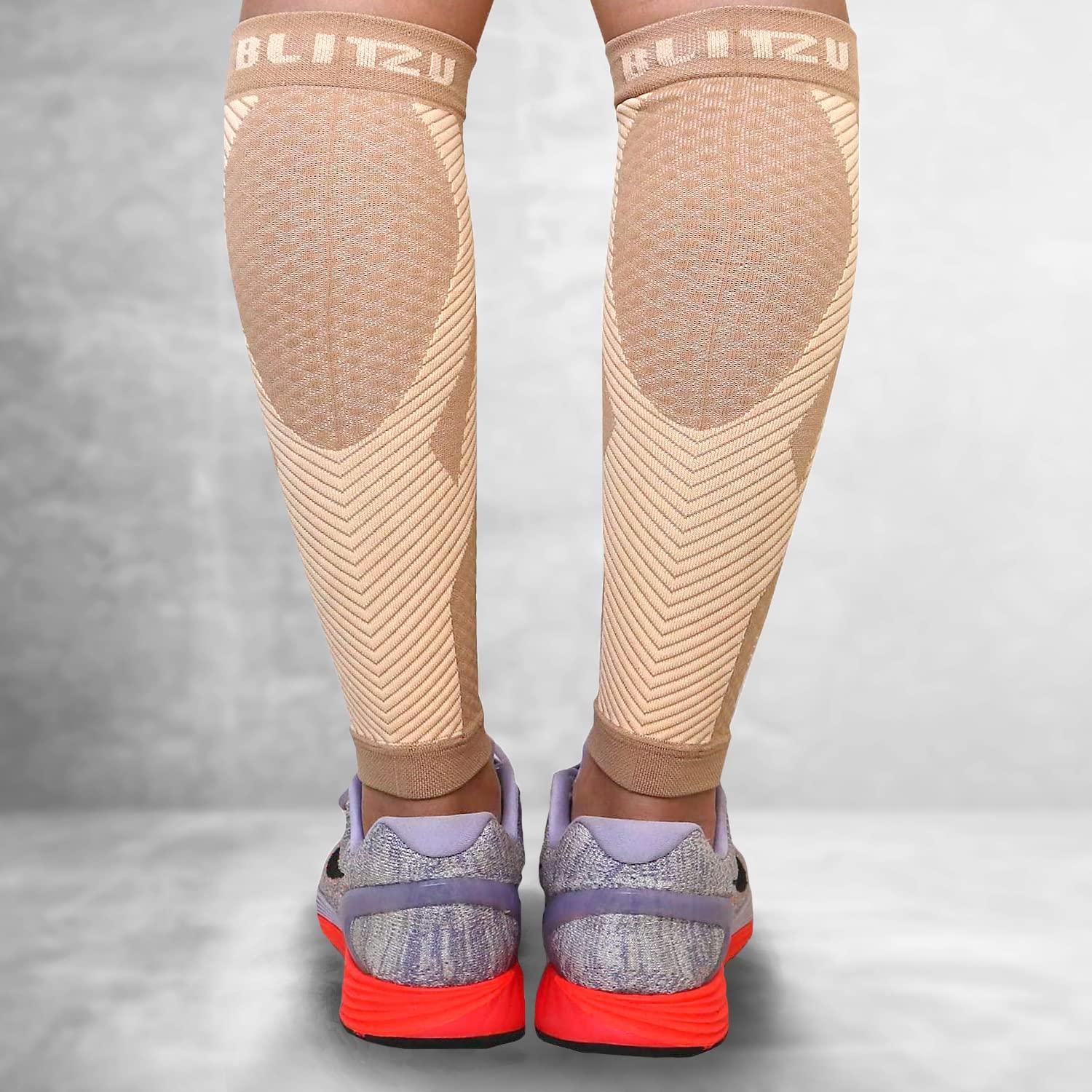BLITZU BLITZU Calf Compression Sleeves For Women & Men Leg Compression Socks for Runners, Shin Splint, Recovery from Injury & Pain Relief Great for Running, Maternity, Travel, Nurses Nude L-XL