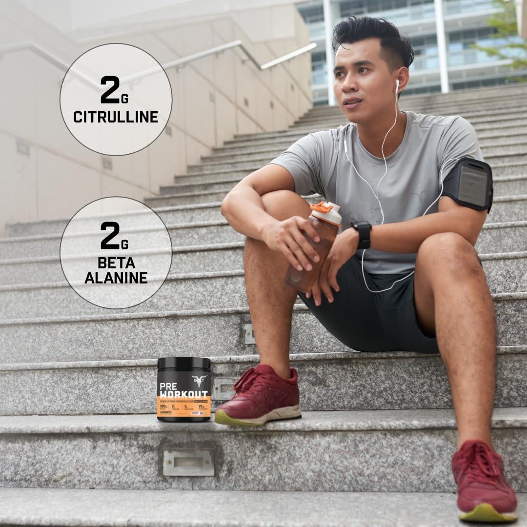 Bolt Bolt Nutrition Pre Workout Supplement With Caffeine Powder, Citrulline Malate, B-Alanine, Taurine For Explosive Energy, Pump & Focus 300G,30 Servings Blue Berry Blast