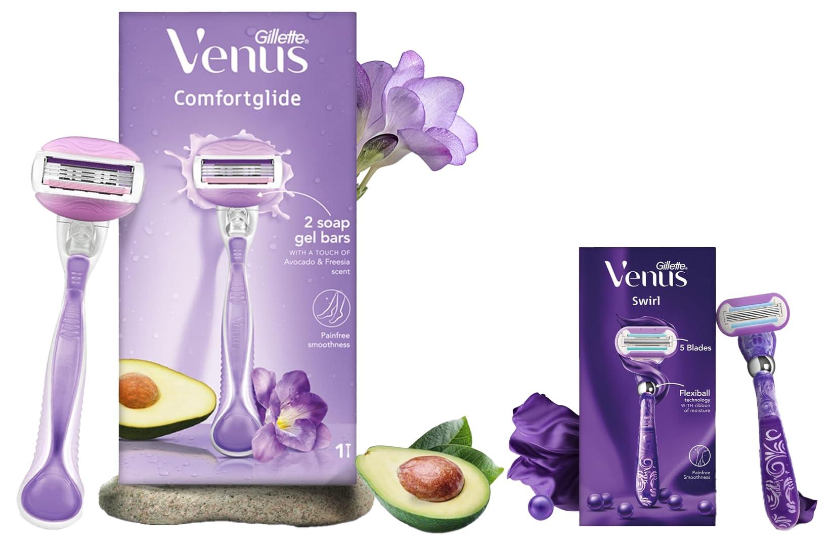 Gillette Venus Gillette Venus Swirl | Hair Removal Razor & Gillette Venus Comfortglide Hair Removal Razor for Women | 1 Pc | With Avocado Oils & Body Butter, Freesia Scent COMBO