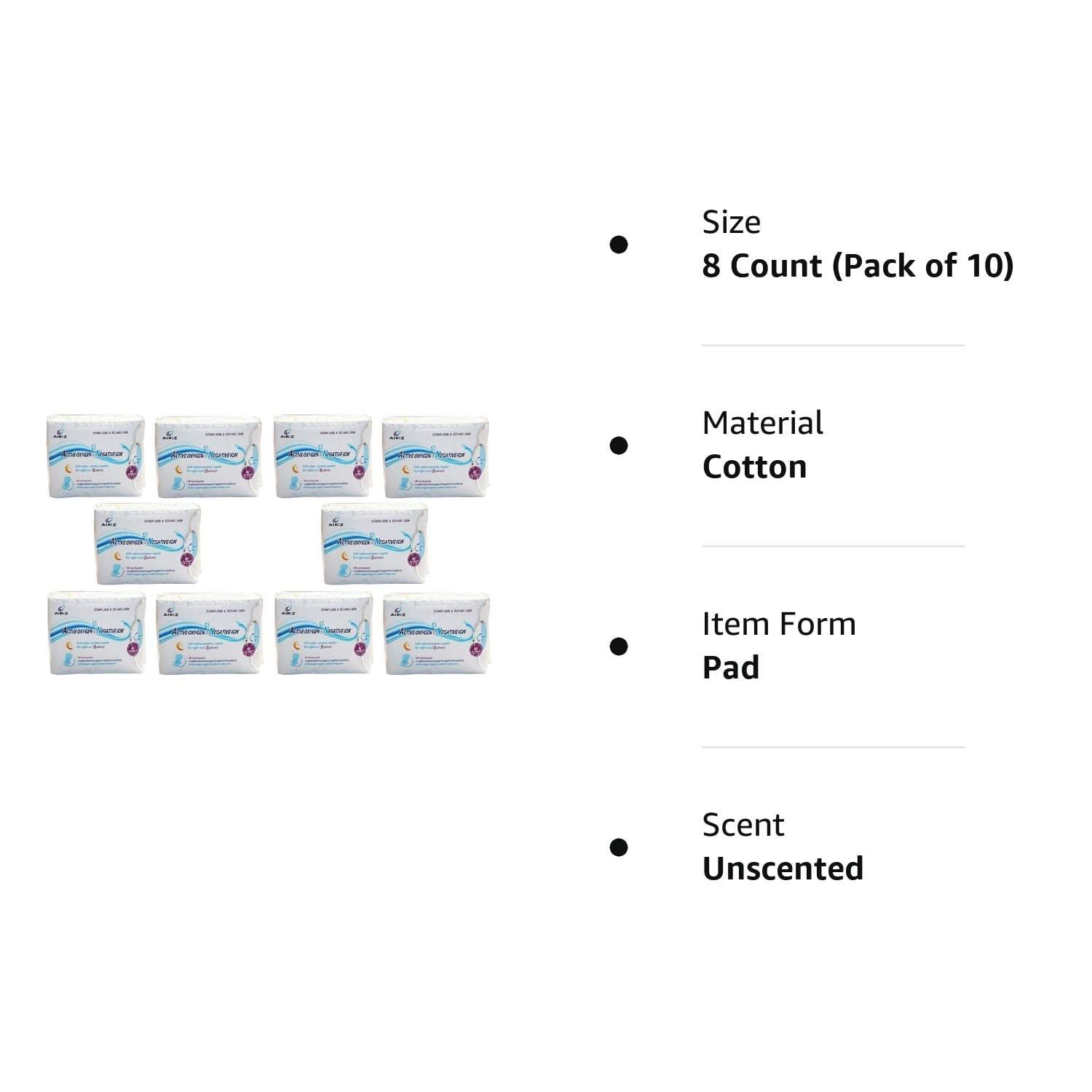 AIRIZ AiRiZ ACTIVE OXYGEN & NEGATIVE ION RELAX SOFT COTTON SANITARY NAPKIN FOR Night USE -(80 Pads in 10 Pack) Sanitary Napkin/Pad