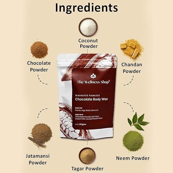 The Wellness Shop The Wellness Shop - Women Chocolate Hair Removal Powder, 10 Minute Full Body Waxing Powder, Painless And Natural Solution For Unwanted Hair And Parlour Like Result At Home