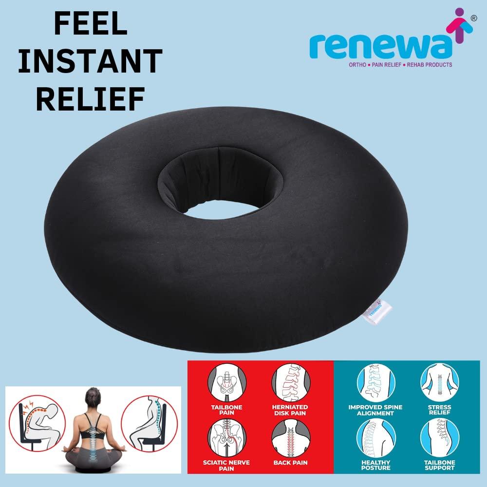 RENEWA Renewa Donut Pillow Use for Piles Tailbone Pain Orthopedic Coccyx Seat Cushion Piles Pillow for Haemorrhoid Pain Relief for Piles Coccyx Sciatica Fistula Prostate Post Natal PU Foam Black