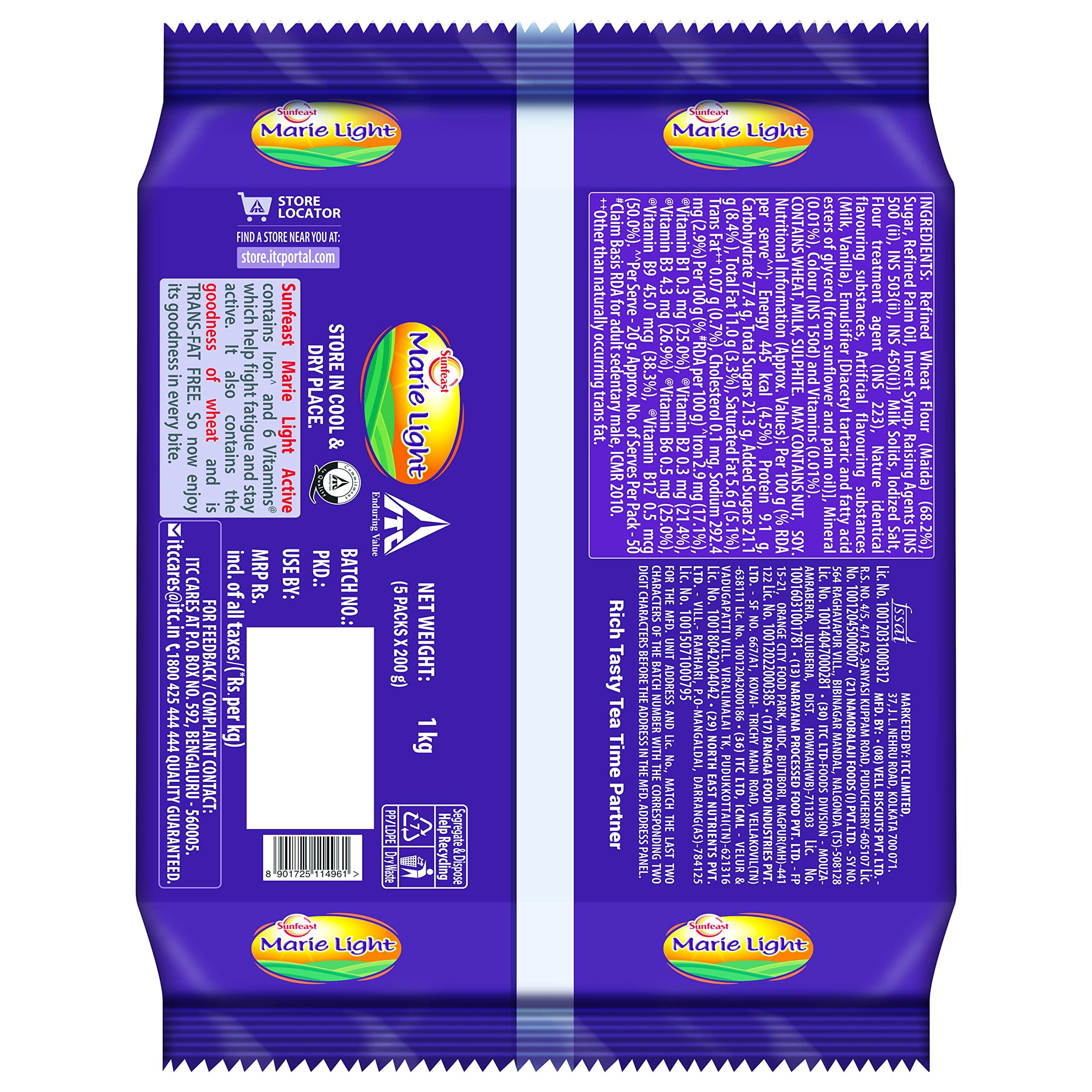 Sunfeast Farmlite Sunfeast Farmlite 5 Grain Digestive Biscuit, High Fibre Biscuit, Goodness of 5 Grains, 800 g Pack & Sunfeast Marie Light Active Bag, 1 kg