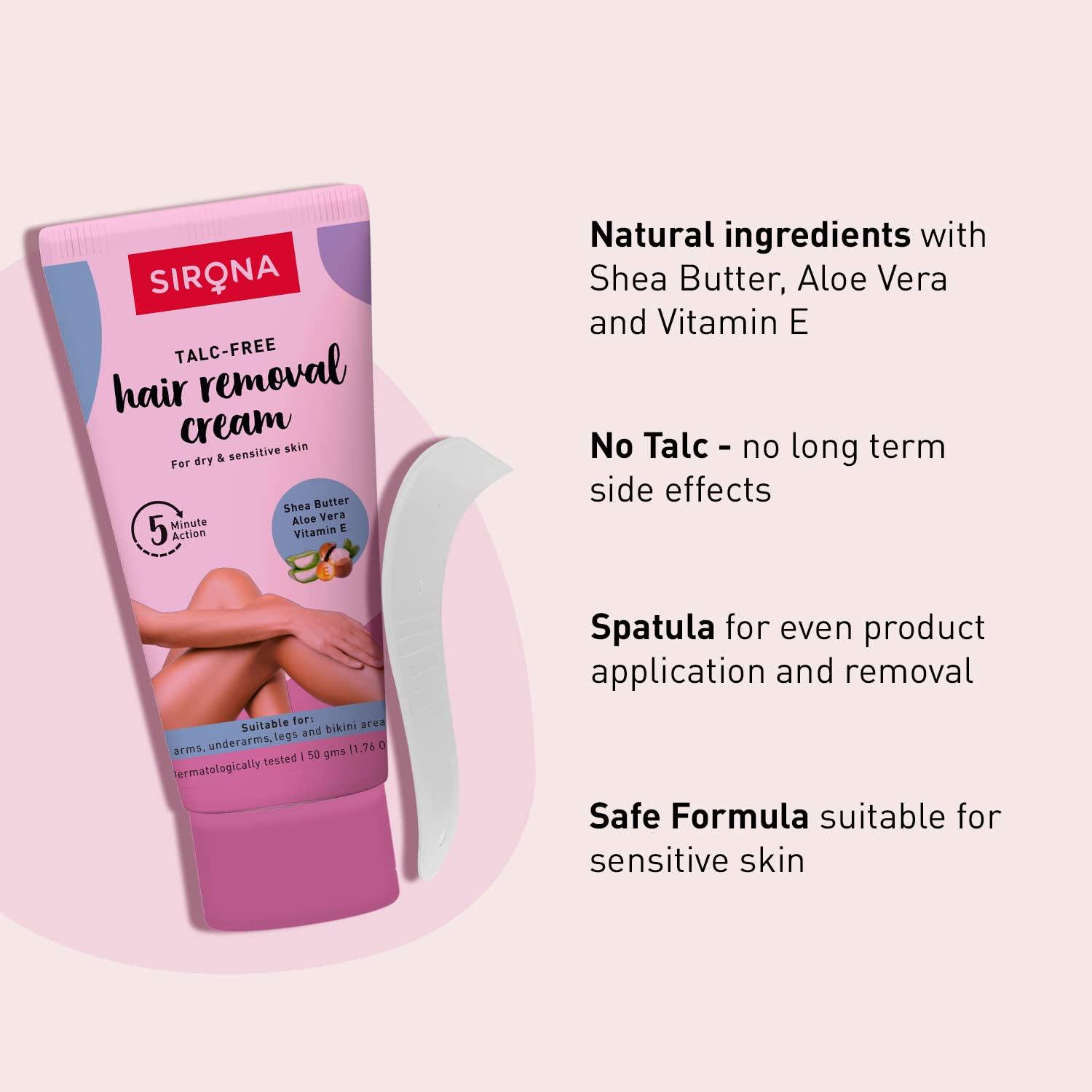 Sirona Sirona Hair Removal Cream, Bikini Hair Removal Cream for Women, Hair Removal Cream for Women, for Bikini Line, Underarm, Legs, Dermatologically Tested, for Dry & Sensitive Skin - 50 gm (Pack of 2)