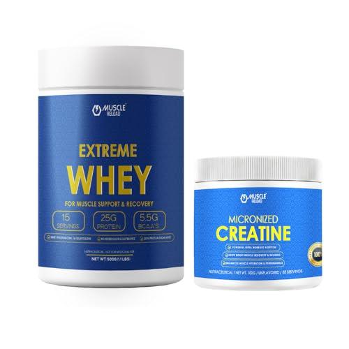 MUSCLE RELOAD Muscle Reload Extreme Whey Protein Blend With Isolate & Hydrolysate |25g Protein I 5.5g BCAA\'S | 4.5g Glutamine with Digezyme 50mg - (Milk Chocolate, 500G) 1.1LBS with 100g Creatine Free