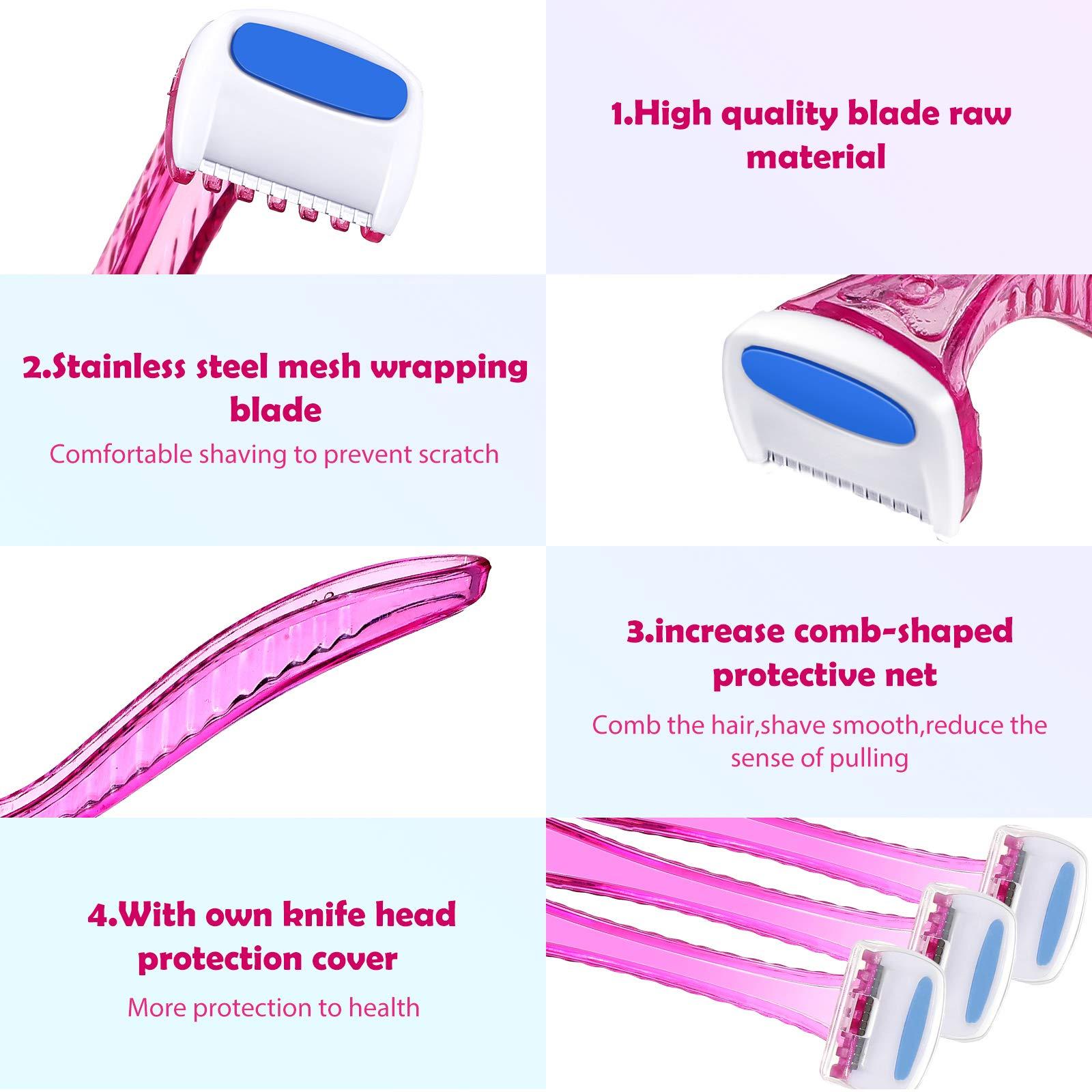 Honoson 30 Pieces Bikini Razors T-Type Beauty Razor Bikini Line Trimmer Personal Women Bikini Razor Small Armpit Trimmer for Body Cosmetic Tool (Light Blue, Light Yellow, Light Pink, Rose, Deep Pink)