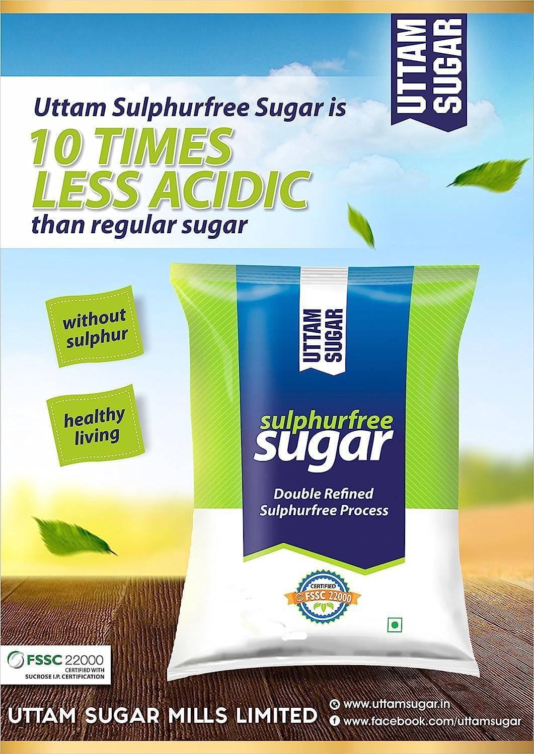 SOZAL : WORLD OF SPICES Uttam Sugar Sulphurless Sugar 2kg (2 Packs of 1 Kg each)