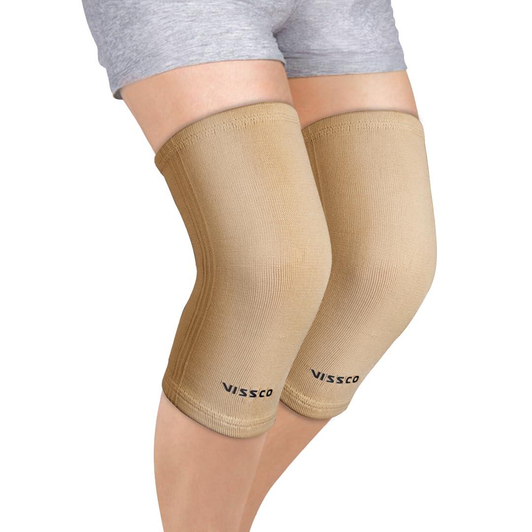 Vissco Vissco Tubular Elastic Knee Cap, Knee Support to provide Knee Pain Relief, Knee Cap For Sports, Football, Cricket, Walking And Workout (IN PAIR) - Small (Beige)