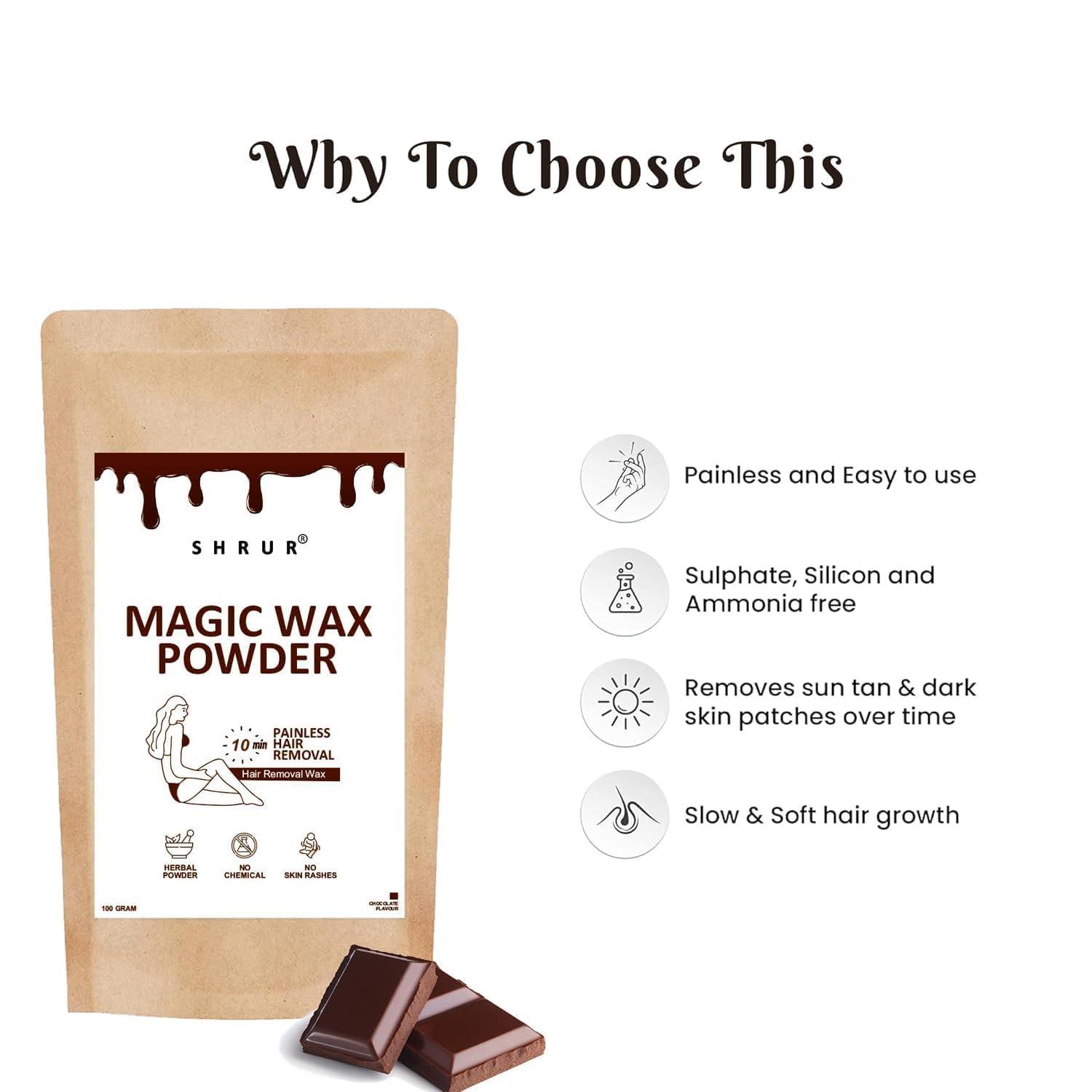 SHRUR SHRUR Chocolate Hair Removal Powder for Private Area - Magic Wax Powder, Instant 5 Min Hair Removal, Smooth & Hair-Free Skin, Body Wax Powder, 100g