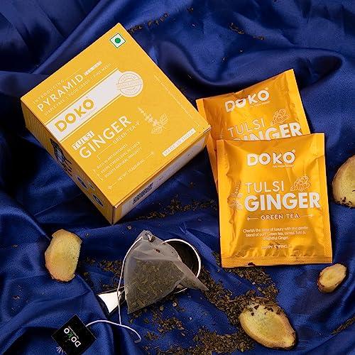 DOKO THE FRESH BASKET Doko Natural Tulsi Ginger Tea, Set of 4 (48 Tea Bags) | Premium Herbal Green Tea | Healthy with Natural Ingredients | Energizing and Immune-Boosting | Perfect of Wellness and Taste