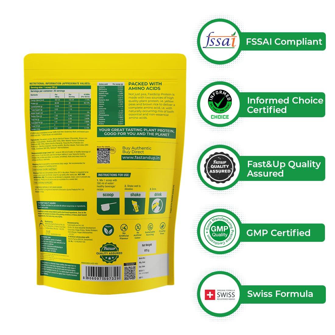 FAST&UP Fast&Up Vegan Plant Protein- Chocolate Flavor & Vitalize Mutivitamin Supplements- 20 Effervescent Tablets - Orange Flavor