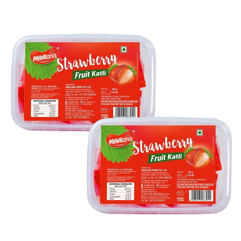 MAAlana MAAlana Strawberry Fruit Katli | Juicy Strawberry Slice | Strawberry Katli | Fruit Bar | Tasty & Hygienically Packed in Box (250 gm X 2) 500 GM/Pack of 2