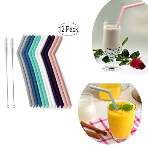 oiry oiry Reusable Silicone Straw, 12 Pieces Extra Long Flexible Colorful Drinking Straws with 2 Pieces Cleaning Brushes Best for 20 30 oz Tumblers, Boba, Smoothies