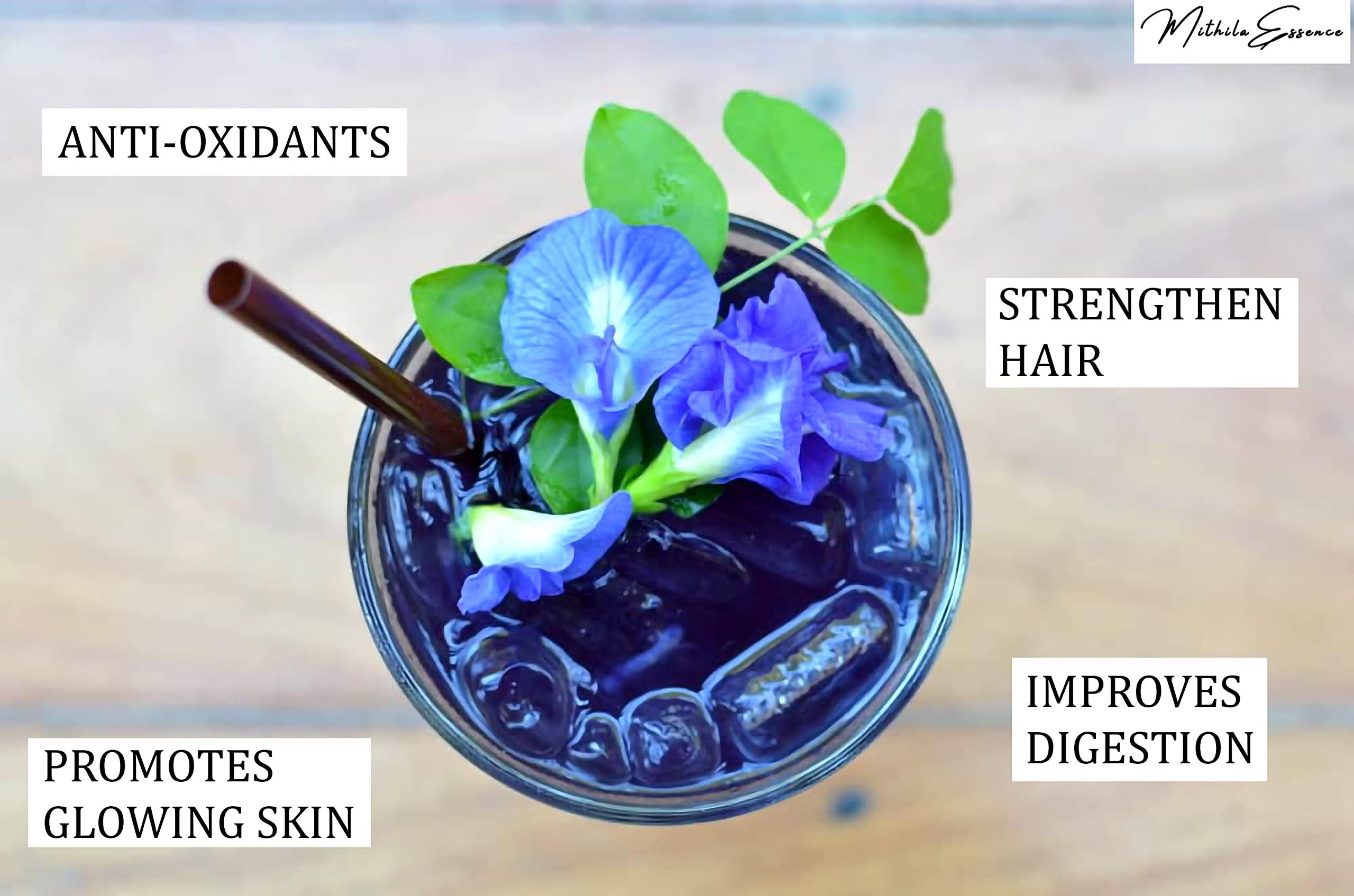 MITHILA ESSENCE MITHILA ESSENCE TEA - Exotic Butterfly Pea Flower Tea | High on Anti-oxidants| Caffeine Free Herbal Tea | Dried Butterfly Pea Flower | Tisane Tea100 gm (Pack of 1)